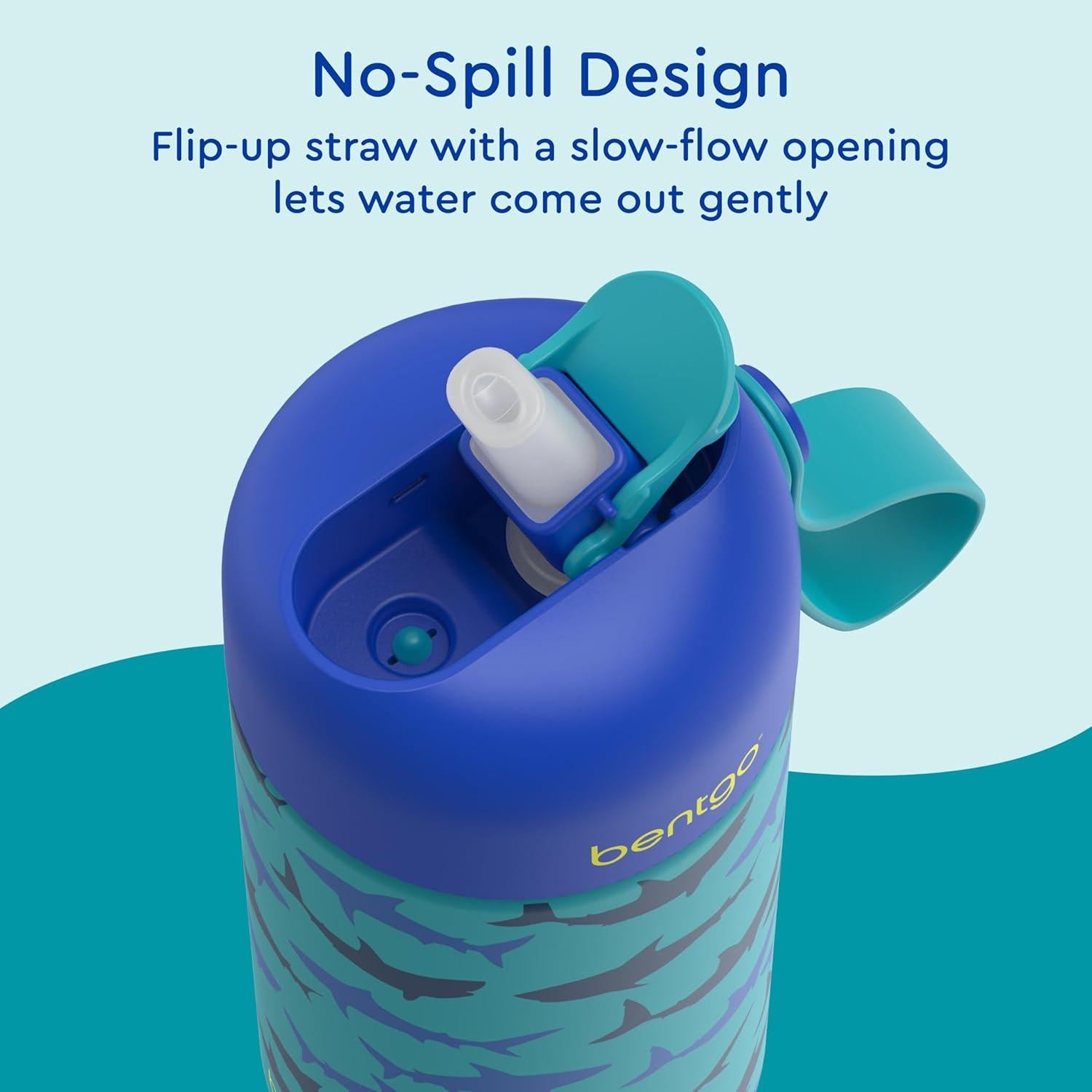 Botella de Agua Aislada Bentgo Kids 414 ml - Tiburones, Libre BPA
