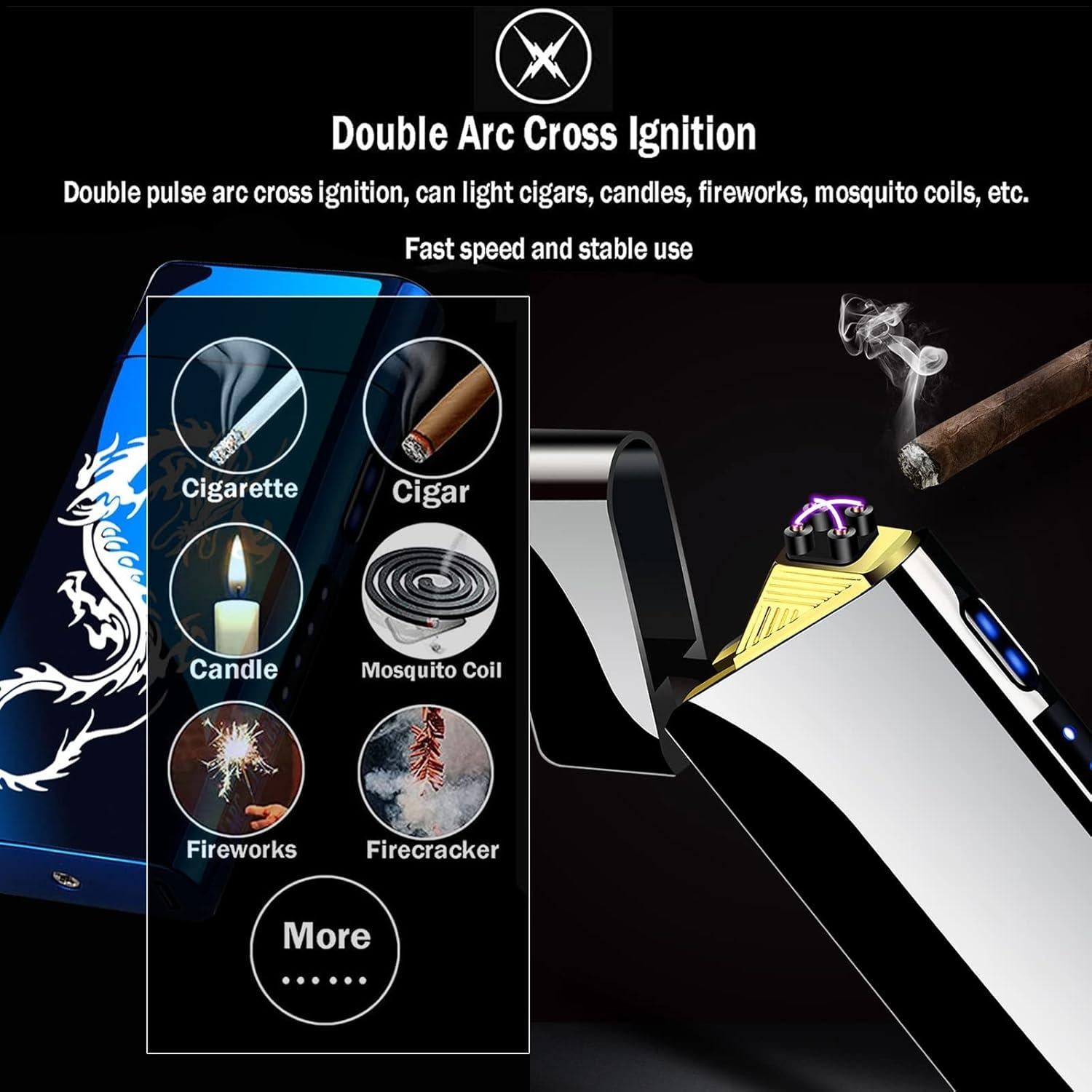 Encendedor Eléctrico 2 en 1 PIOYYDS D2 Negro Hielo Recargable