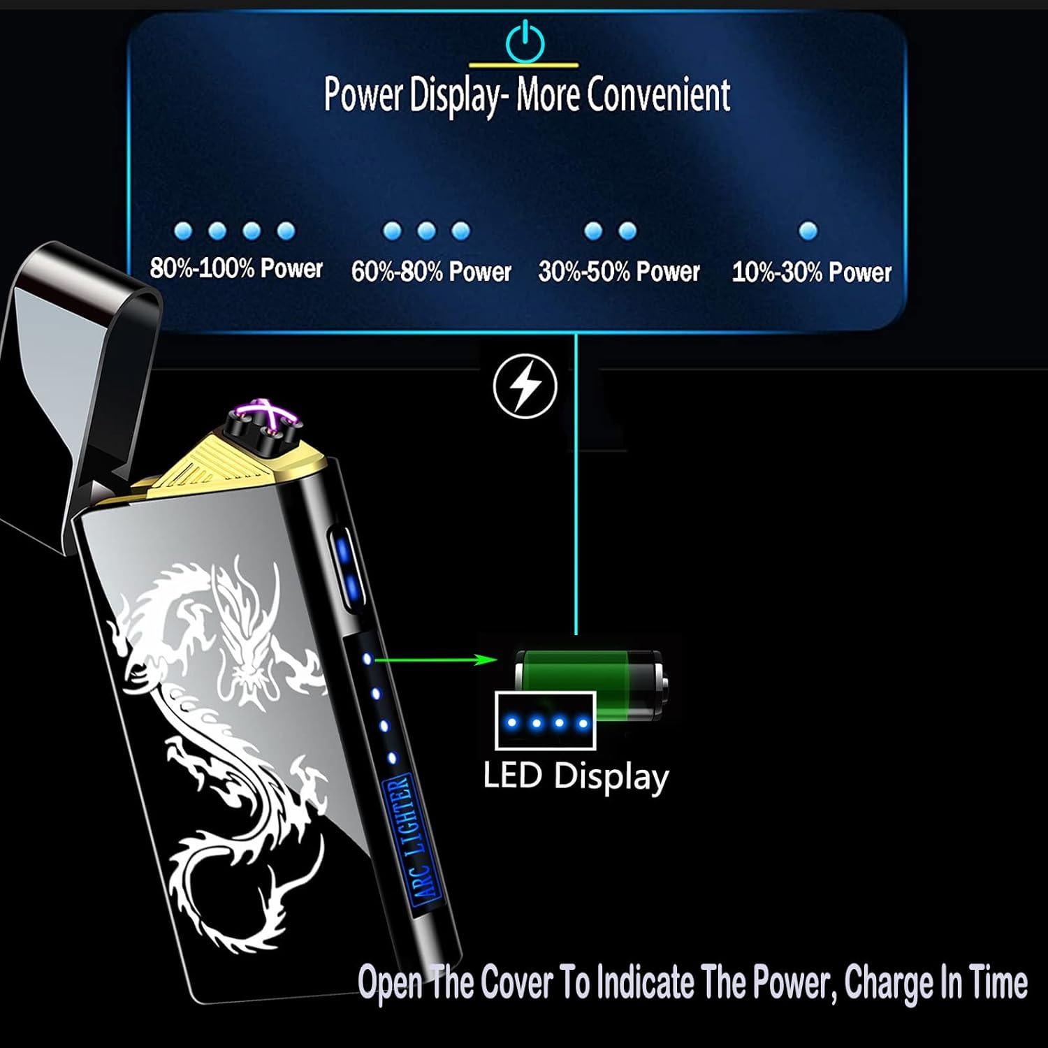 Encendedor Eléctrico 2 en 1 PIOYYDS D2 Negro Hielo Recargable