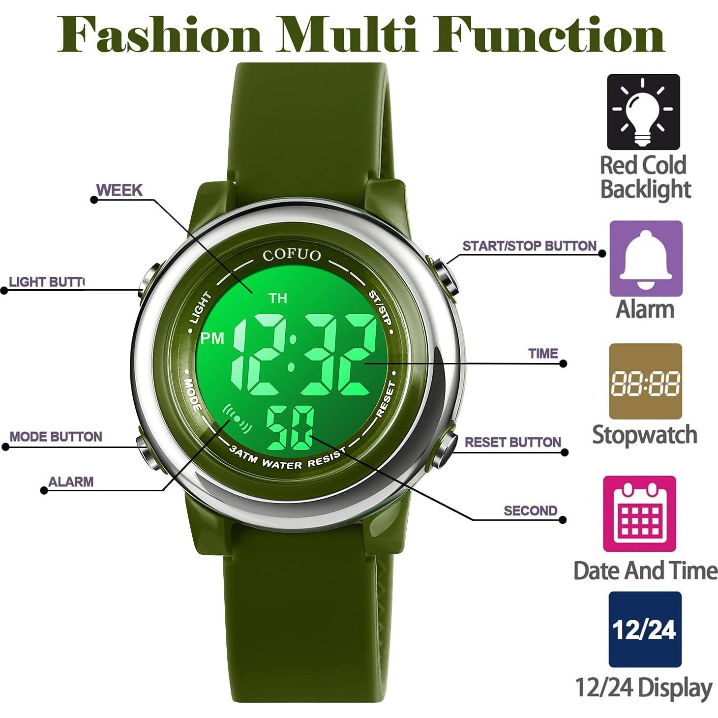Reloj Deportivo Digital Cofuo para Niños Impermeable LED