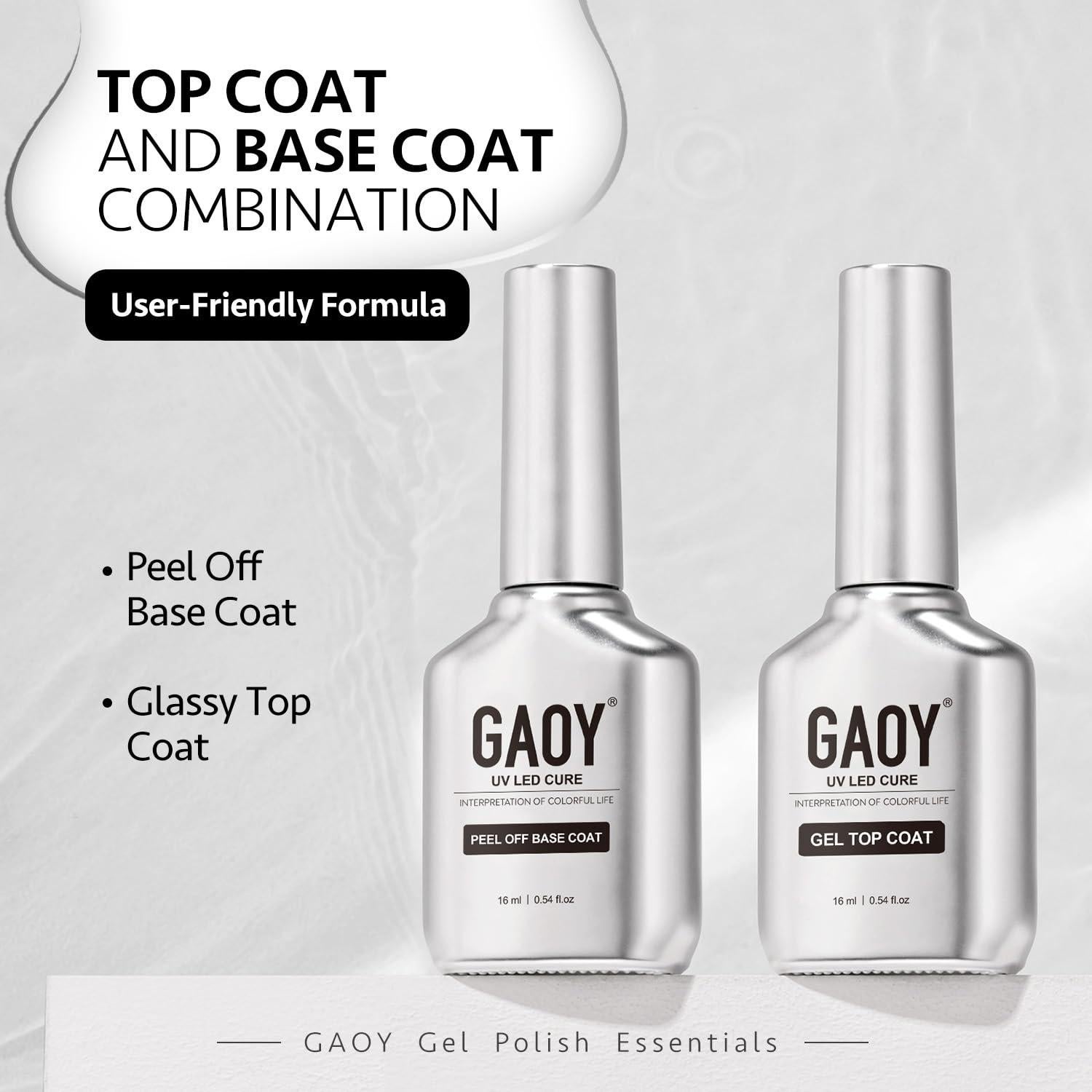 Conjunto Gel Top Coat y Base Coat Peel Off GAOY 16ml 2 Pcs