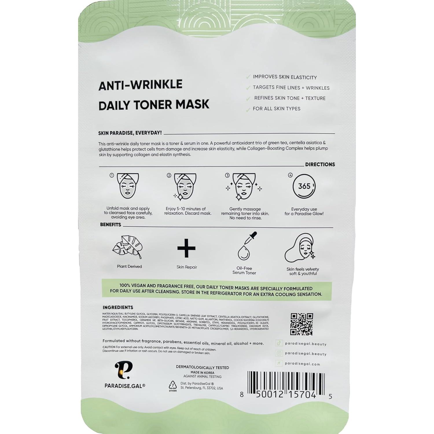 Mascarillas Faciales Antienvejecimiento ParadiseGal - 10 Unidades