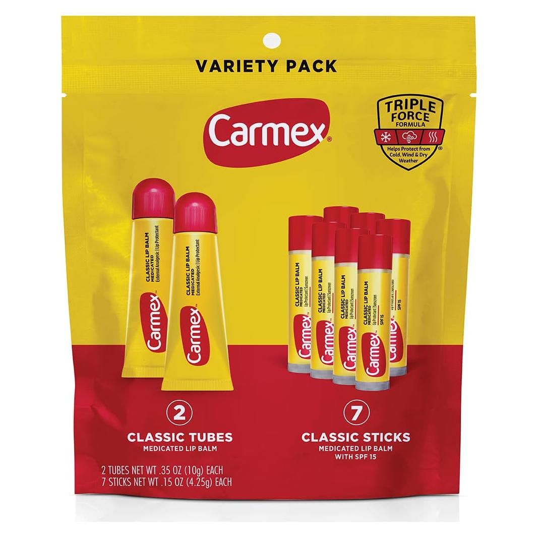 Bálsamo Labial Medicado Carmex Classic - 9 Unidades (2 Tubos, 7 Barras)