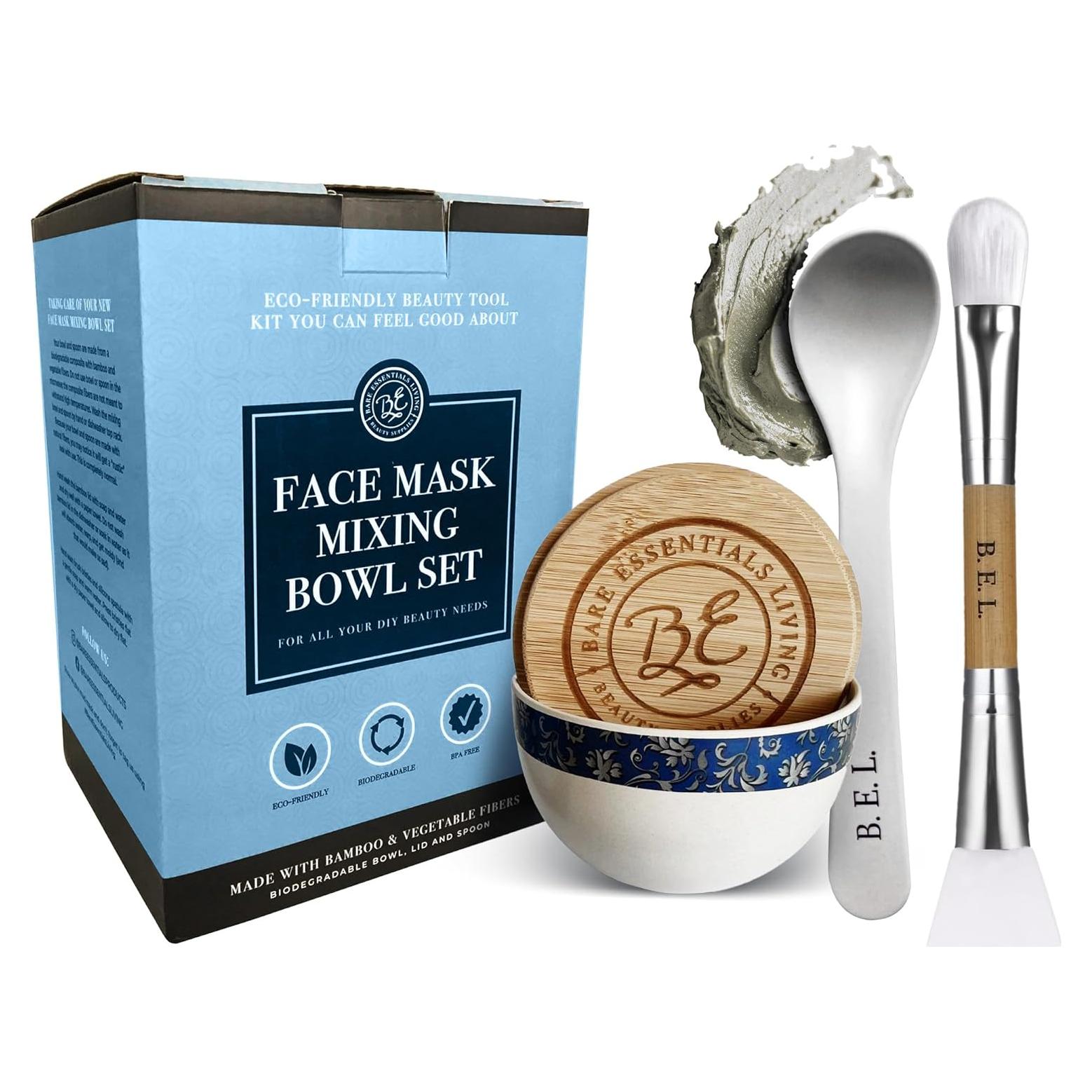 Juego de Tazones para Mezclar Mascarilla Facial Bare Essentials - Floral Azul