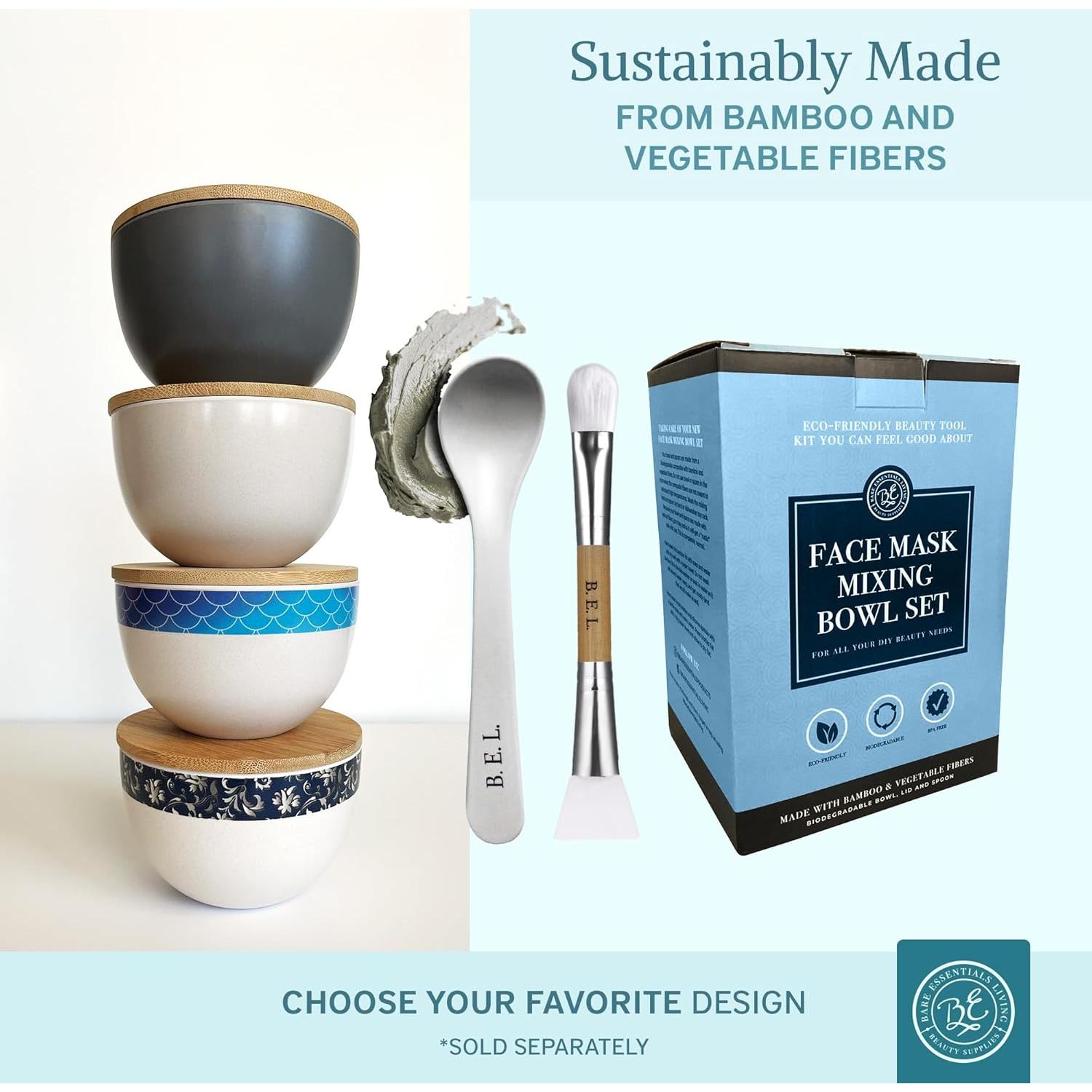 Juego de Tazones para Mezclar Mascarilla Facial Bare Essentials - Floral Azul