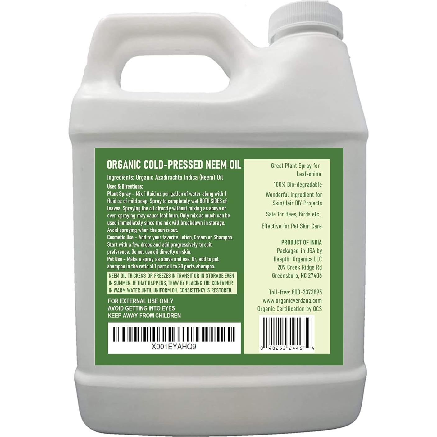 Aceite de Neem Puro Verdana 32 oz - Orgánico, Sin Aditivos