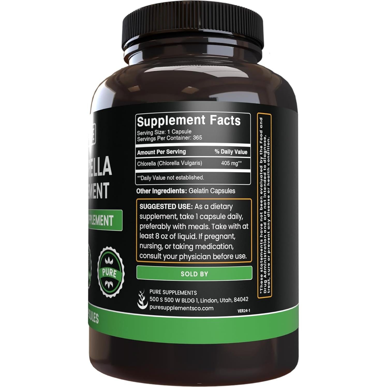 Cápsulas de Chlorella Puras 365 Unidades Ingredientes Orgánicos