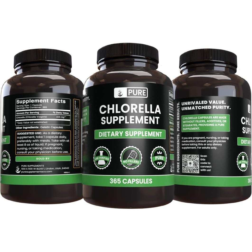 Cápsulas de Chlorella Puras 365 Unidades Ingredientes Orgánicos