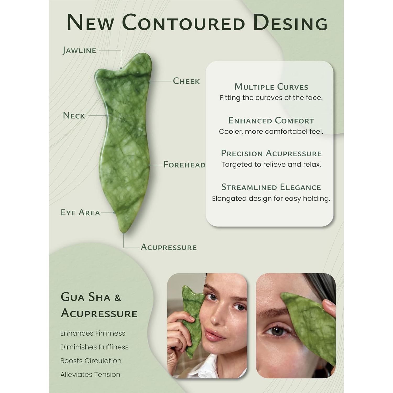 Herramienta Facial Gua Sha Rena Chris Jade Natural 17.8cm