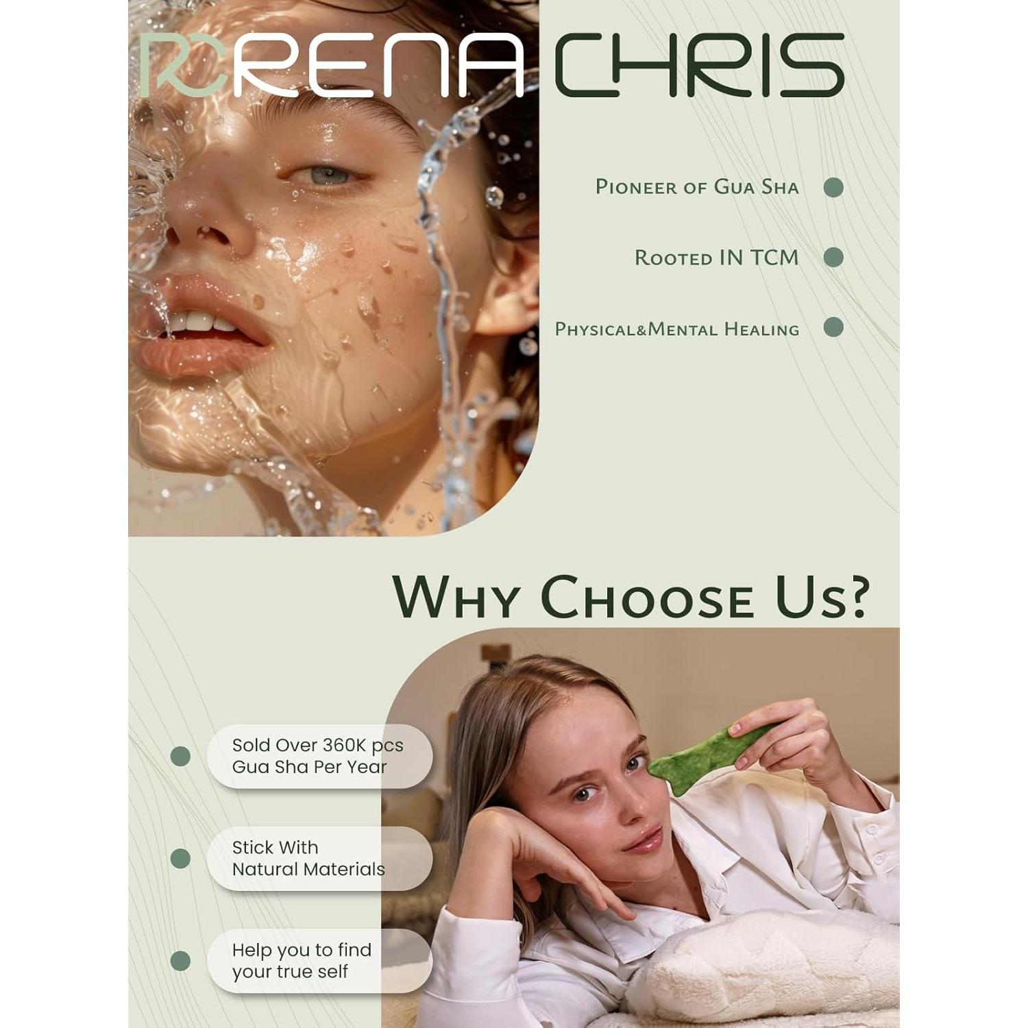 Herramienta Facial Gua Sha Rena Chris Jade Natural 17.8cm