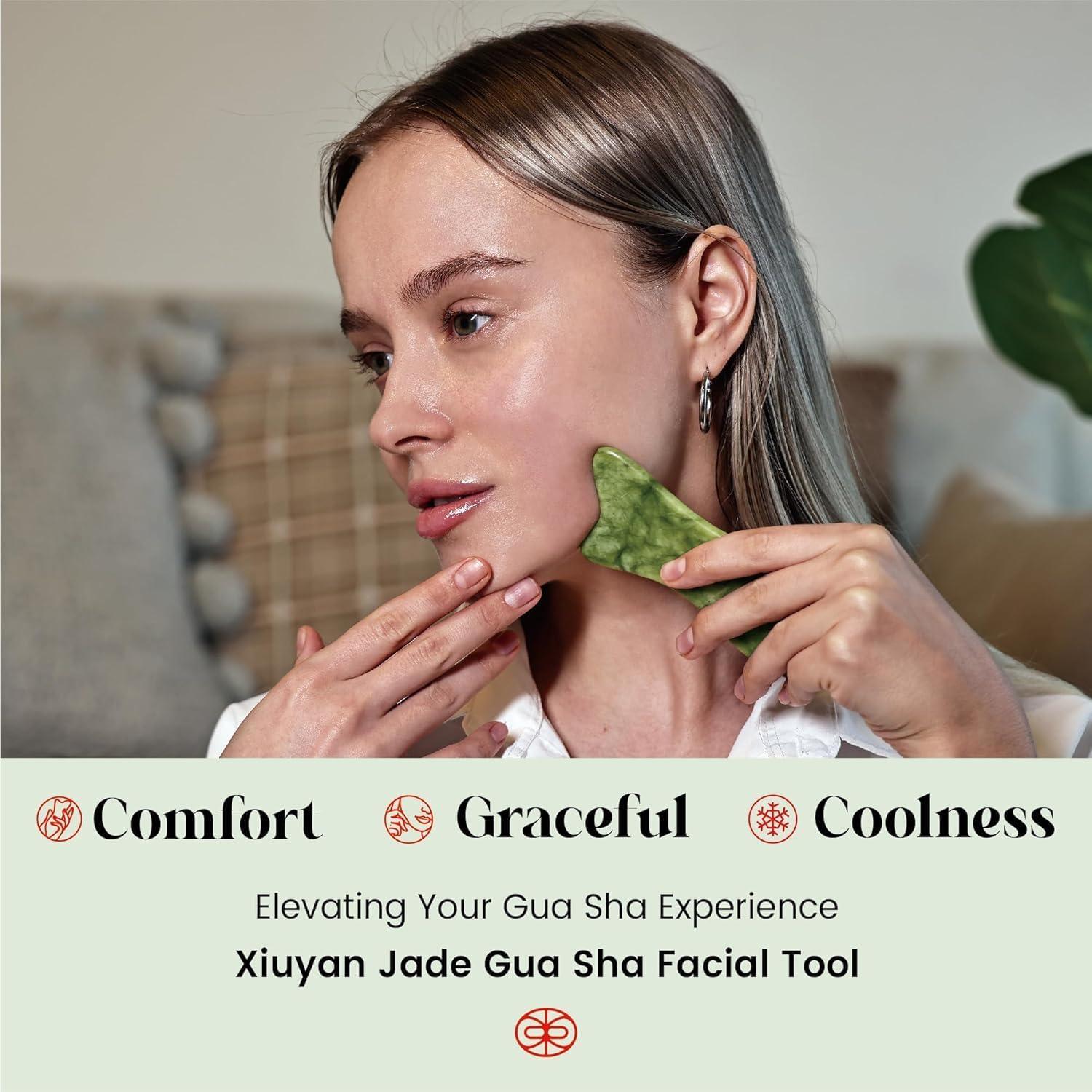 Herramienta Facial Gua Sha Rena Chris Jade Natural 17.8cm