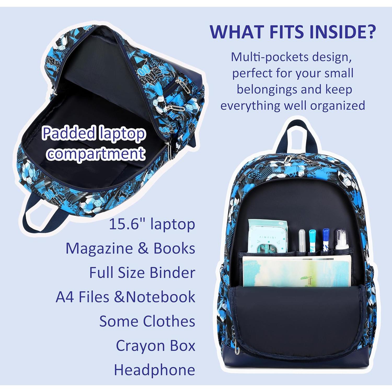 Conjunto Mochila Escolar Niños Fútbol Azul con Lonchera