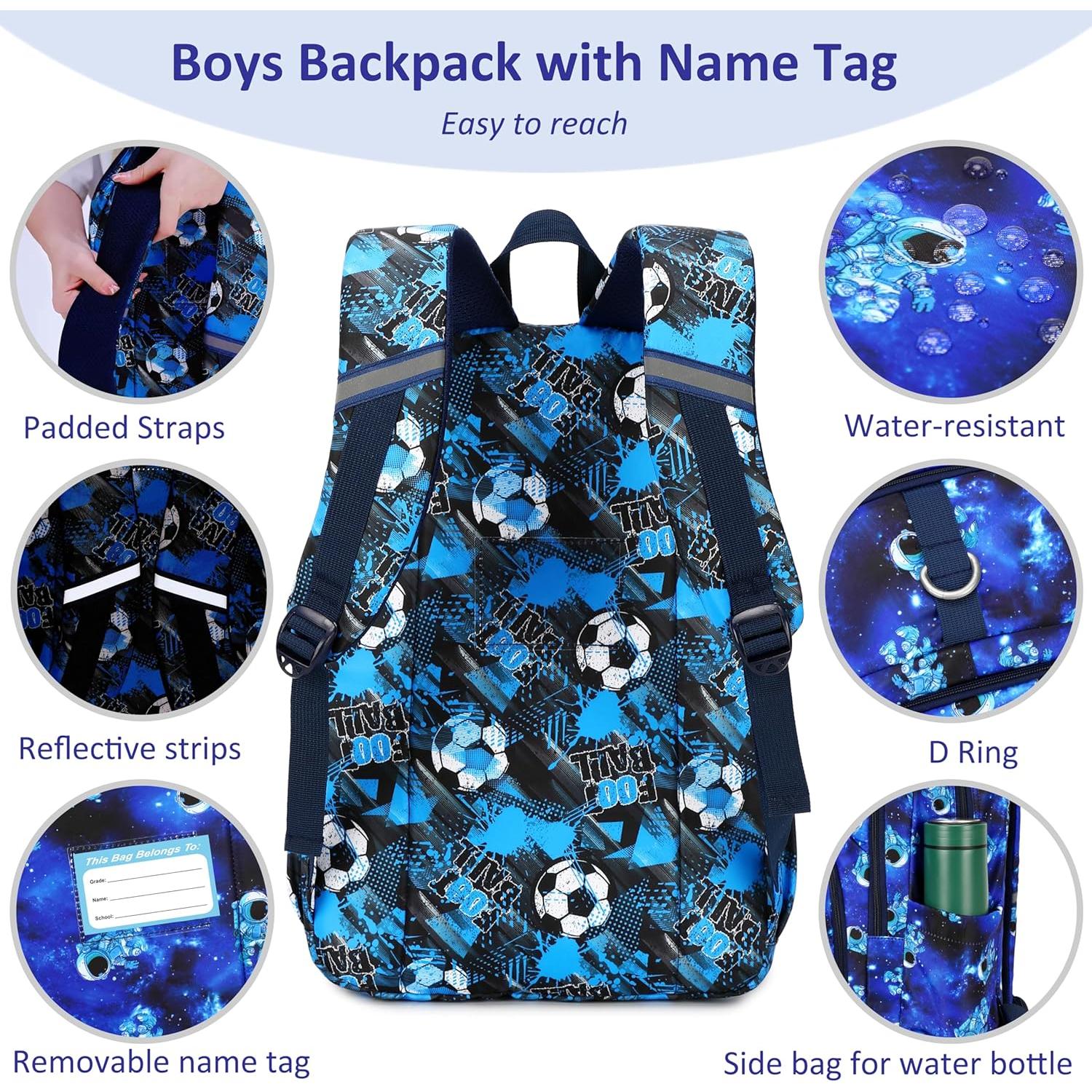 Conjunto Mochila Escolar Niños Fútbol Azul con Lonchera