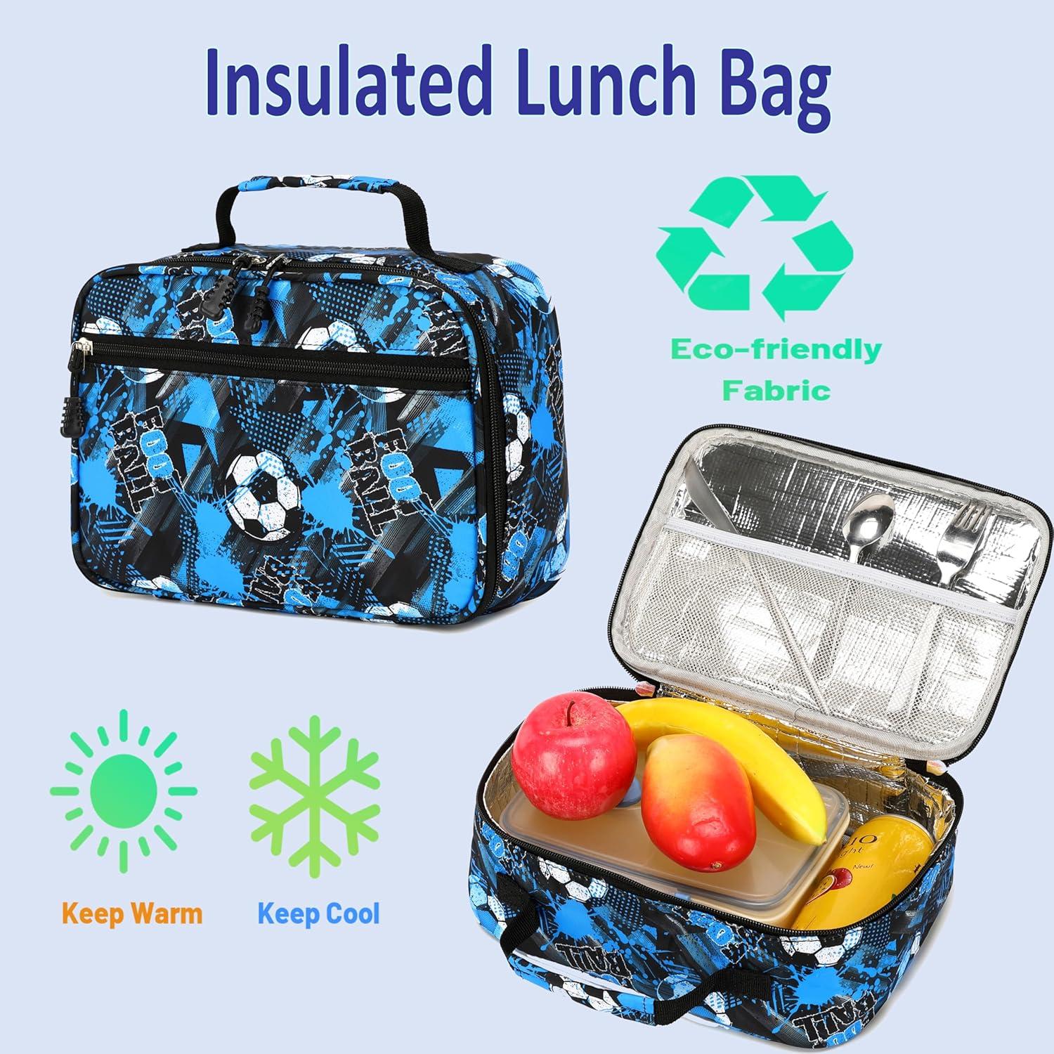 Conjunto Mochila Escolar Niños Fútbol Azul con Lonchera