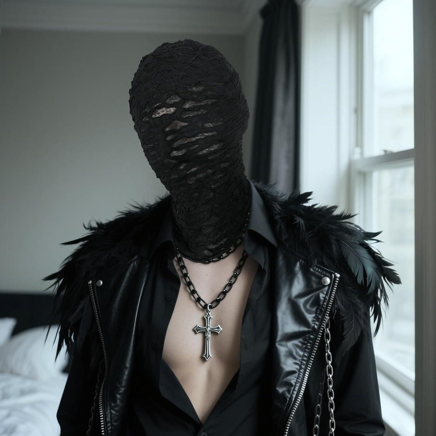 Máscara de encaje completa gótica negra para Halloween adulto