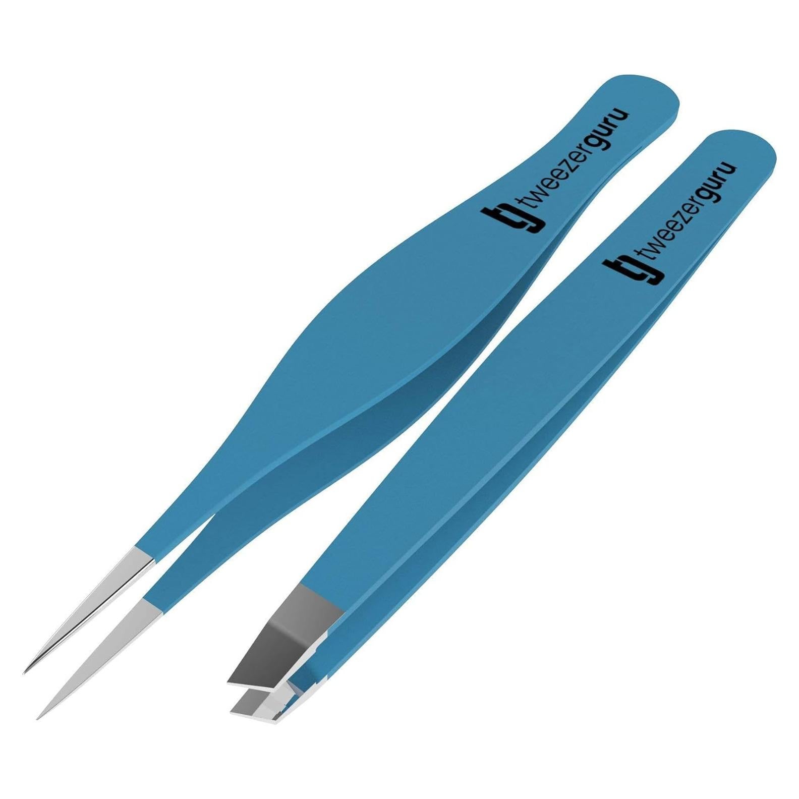 Pinzas Guru para Cejas - Set de 2, Acero Inoxidable, Verde