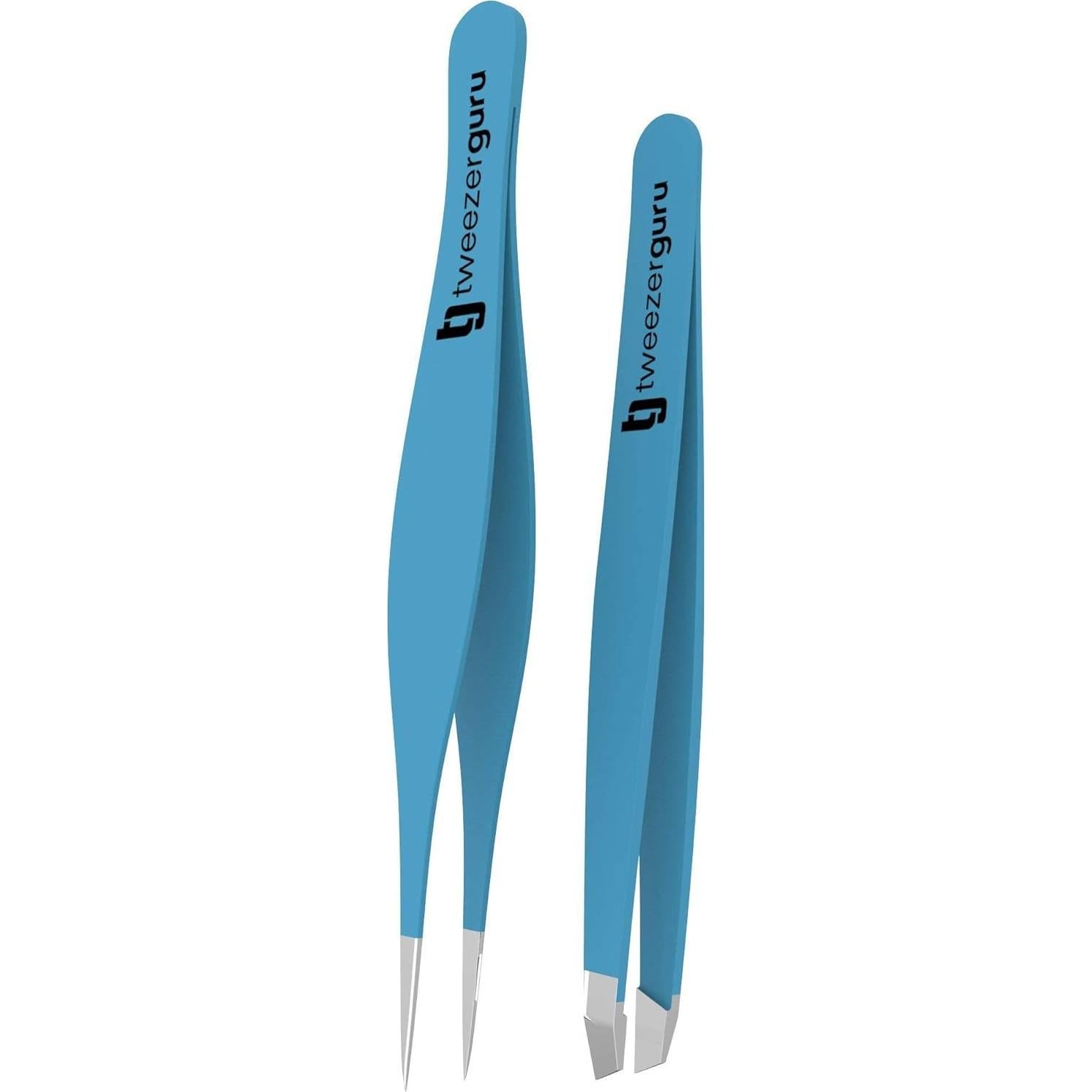 Pinzas Guru para Cejas - Set de 2, Acero Inoxidable, Verde