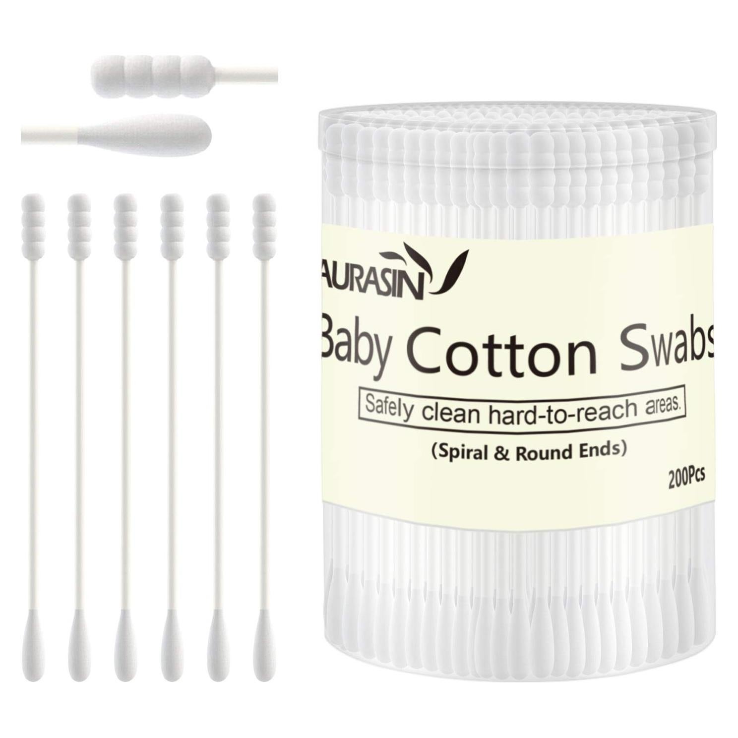 Hisopos de Algodón para Bebés Aurasin 200 Pcs Espiral y Redondos