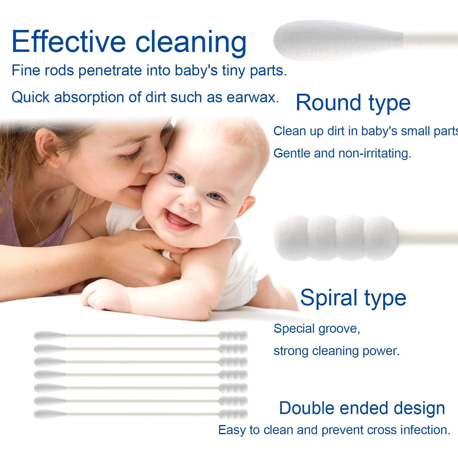 Hisopos de Algodón para Bebés Aurasin 200 Pcs Espiral y Redondos