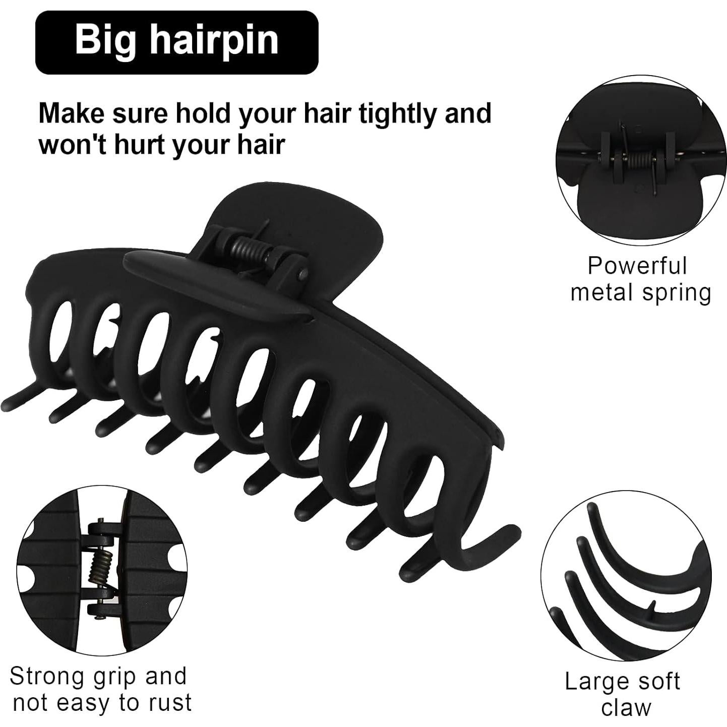 Paquete de 4 Clips de Garra Grande JHHSYU Antideslizante Negro