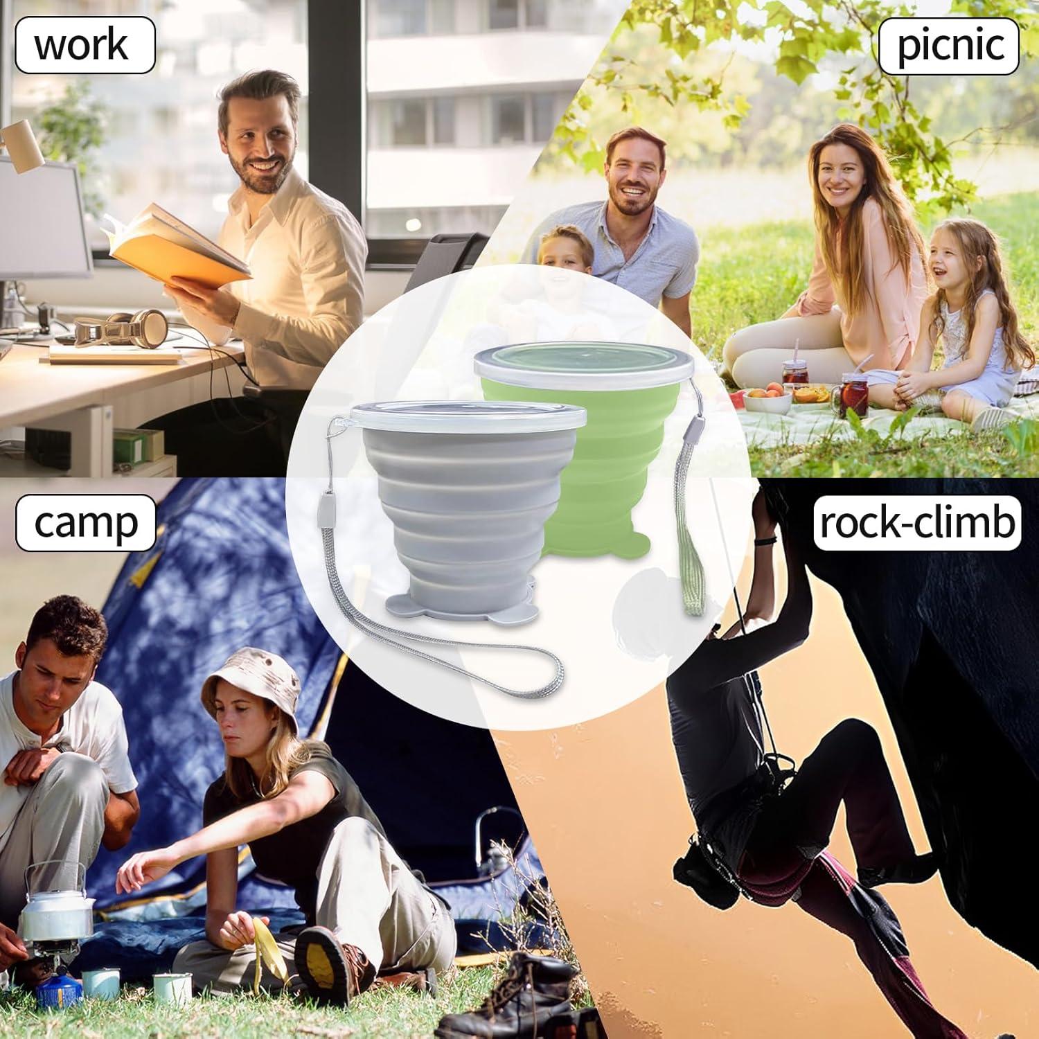 Tazas Plegables de Silicona Nintora-C 180ml - 2 Pcs Gris y Verde