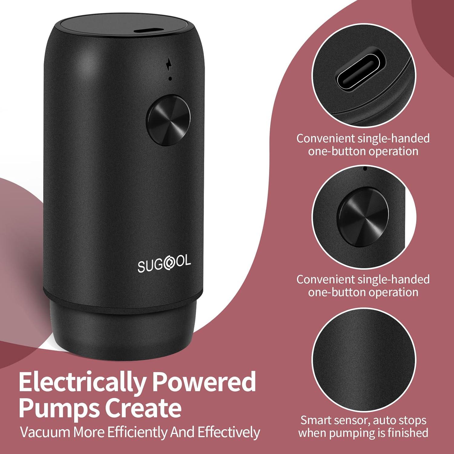 Bomba Eléctrica para Vino SUGOOL con 4 Tapones Reutilizables