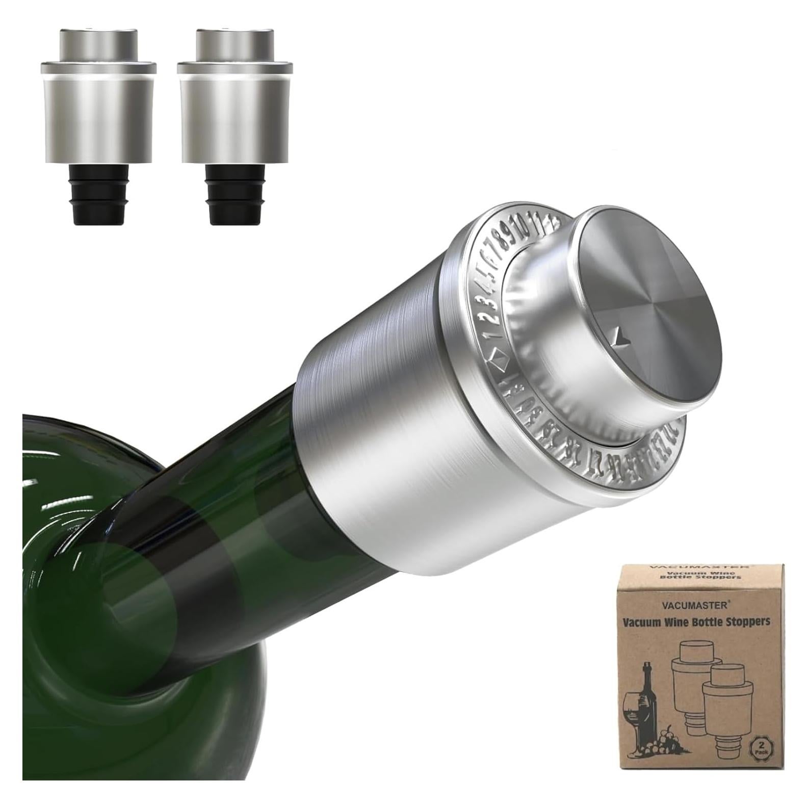 Tapones de Vino al Vacío VACUMASTER - Acero Inoxidable, 2 Unidades