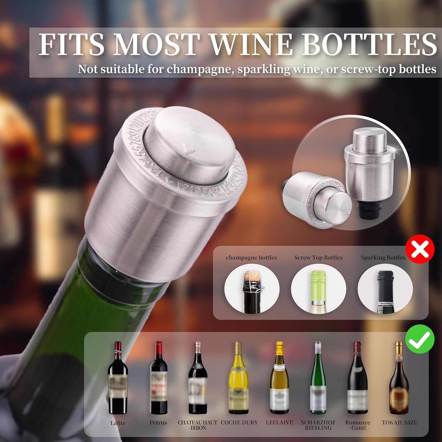 Tapones de Vino al Vacío VACUMASTER - Acero Inoxidable, 2 Unidades