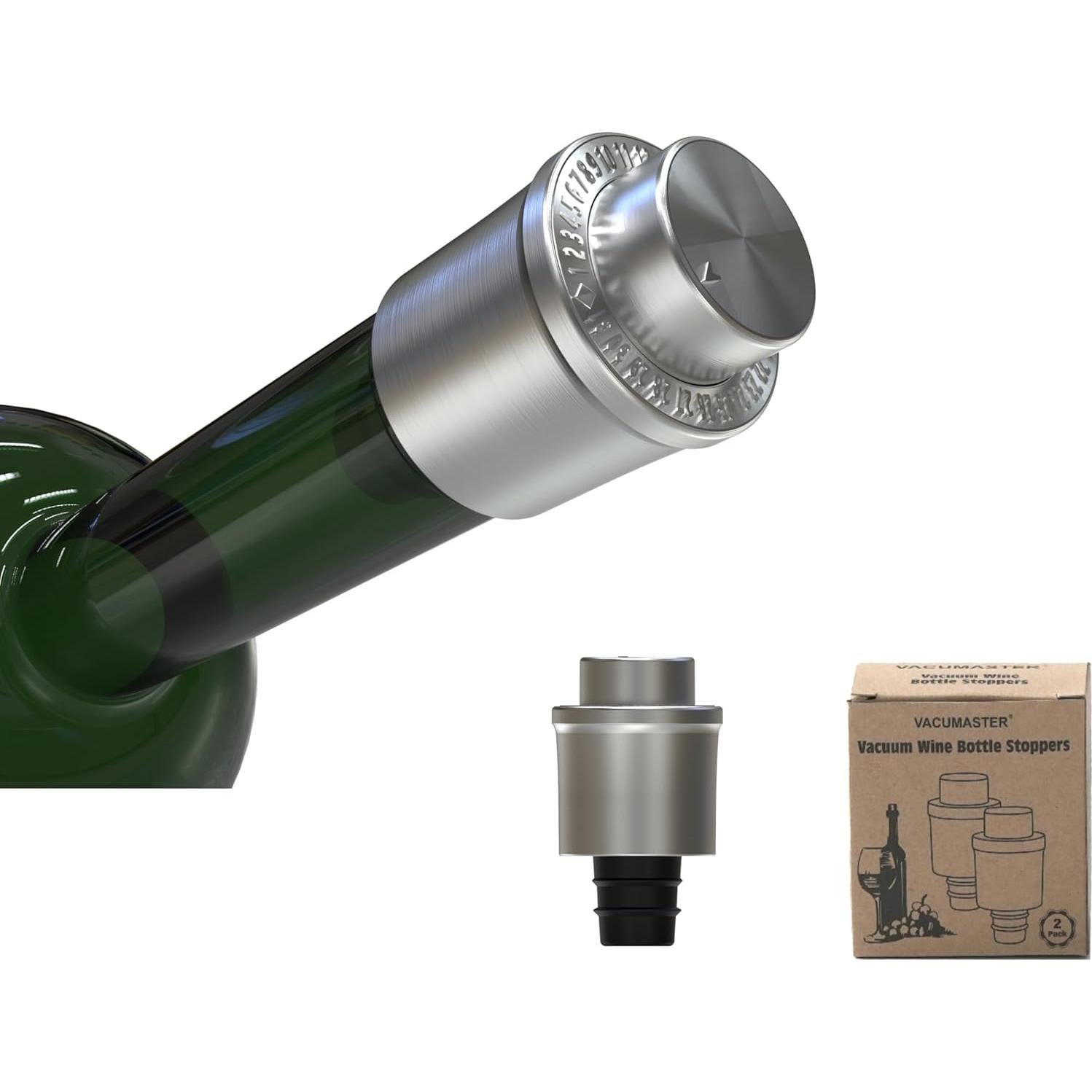 Tapones de Vino al Vacío VACUMASTER - Acero Inoxidable, 2 Unidades