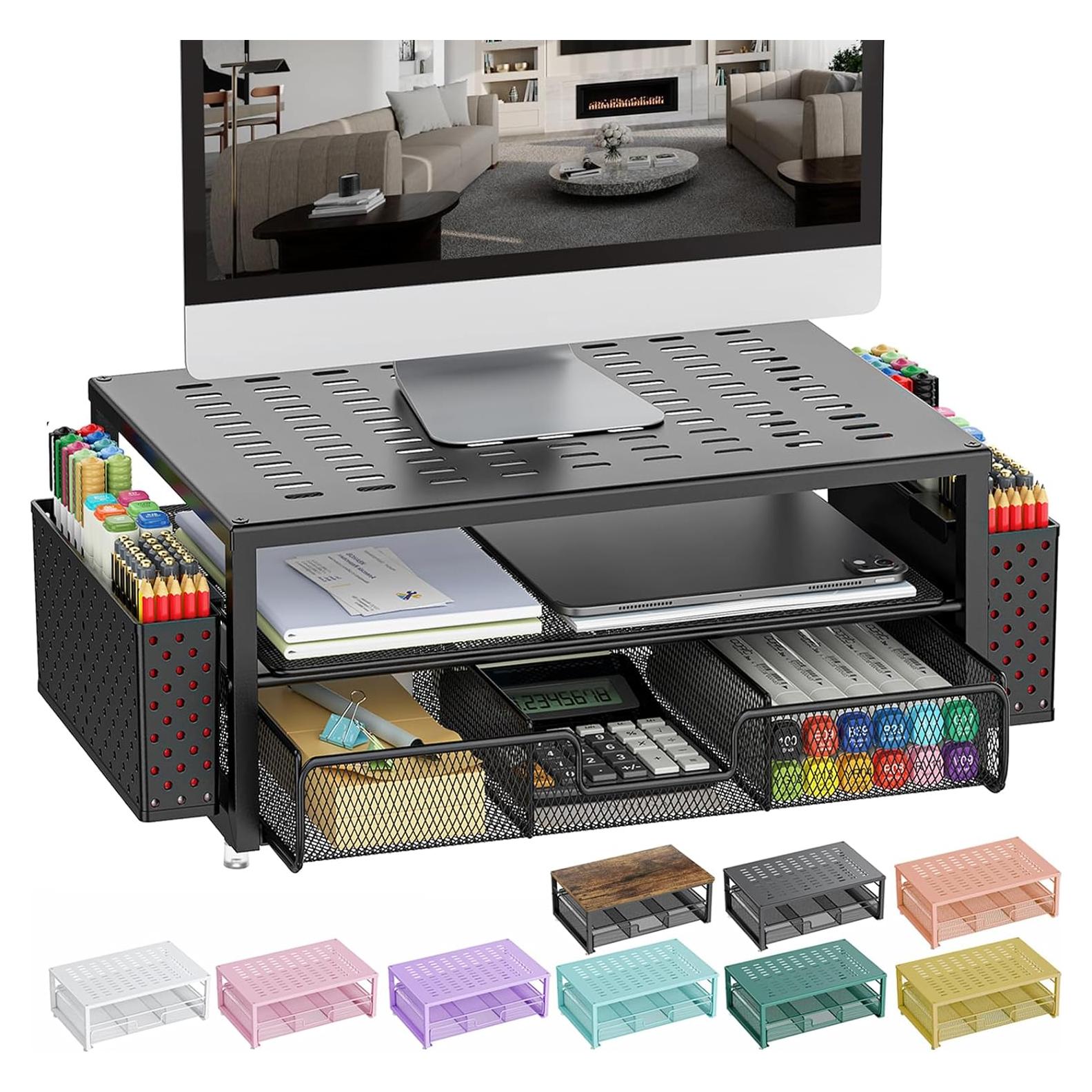 Soporte para Monitor Gianotter con Cajón y Sujetapapeles Negro