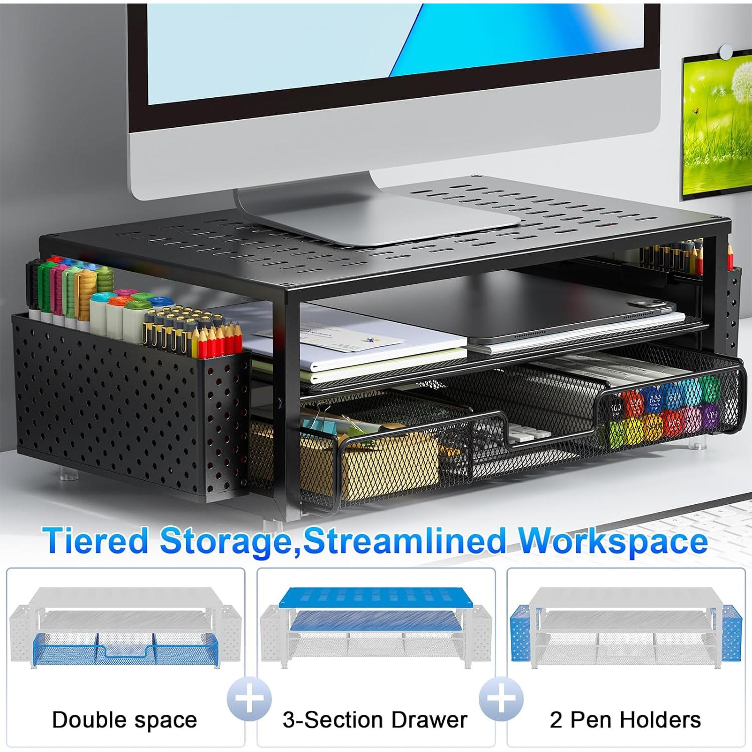 Soporte para Monitor Gianotter con Cajón y Sujetapapeles Negro