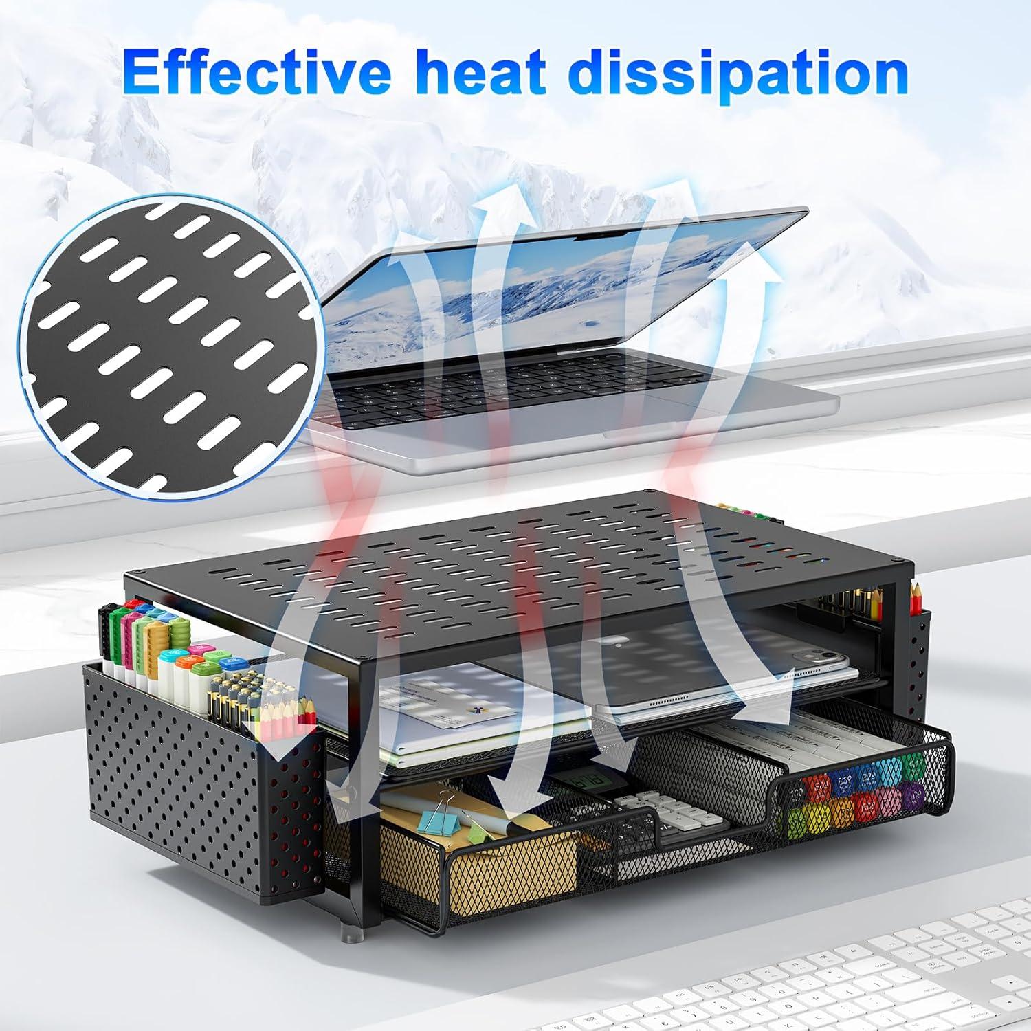 Soporte para Monitor Gianotter con Cajón y Sujetapapeles Negro