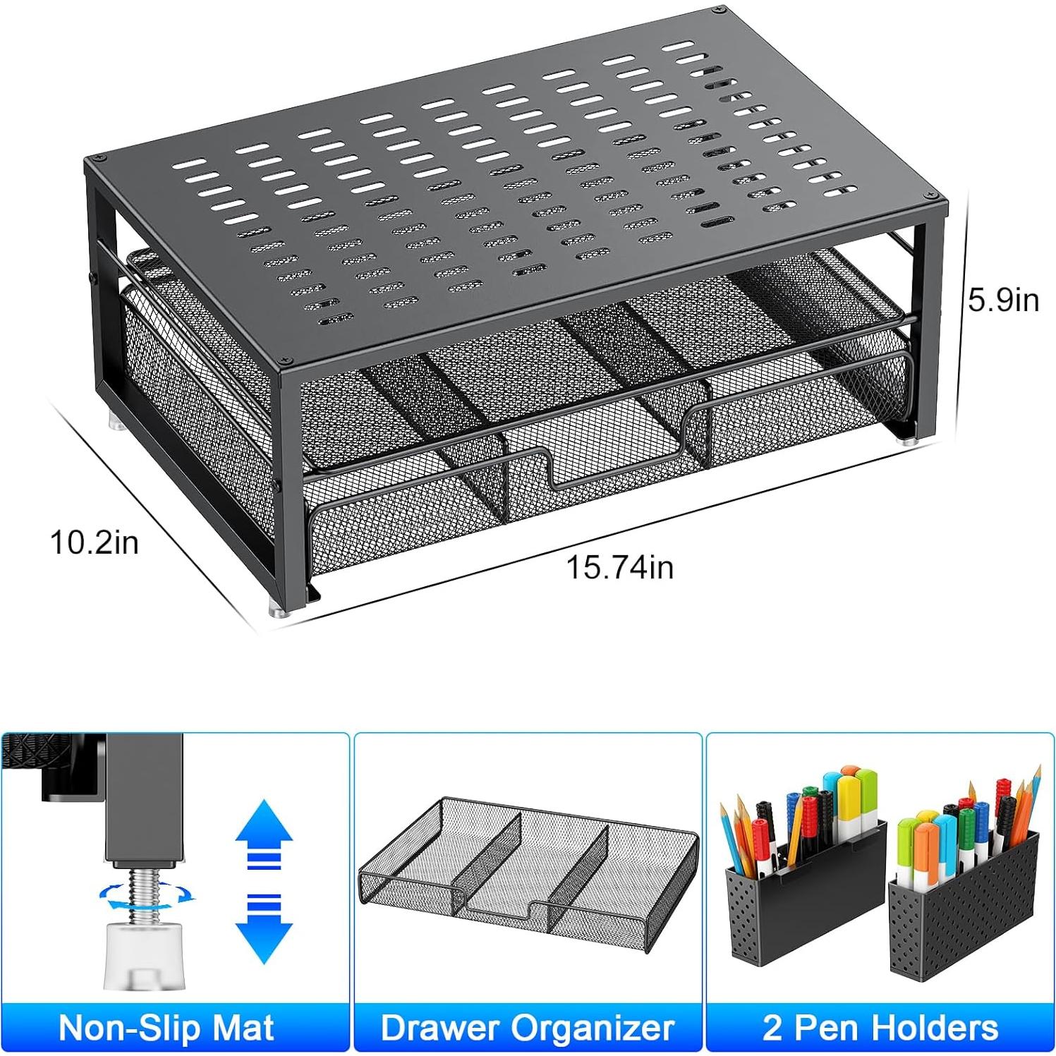 Soporte para Monitor Gianotter con Cajón y Sujetapapeles Negro