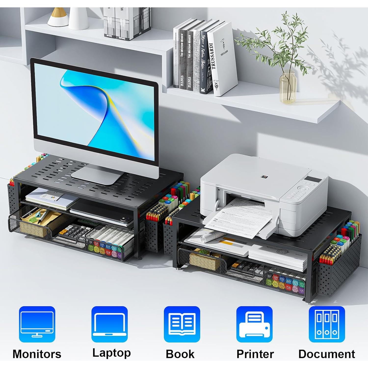 Soporte para Monitor Gianotter con Cajón y Sujetapapeles Negro
