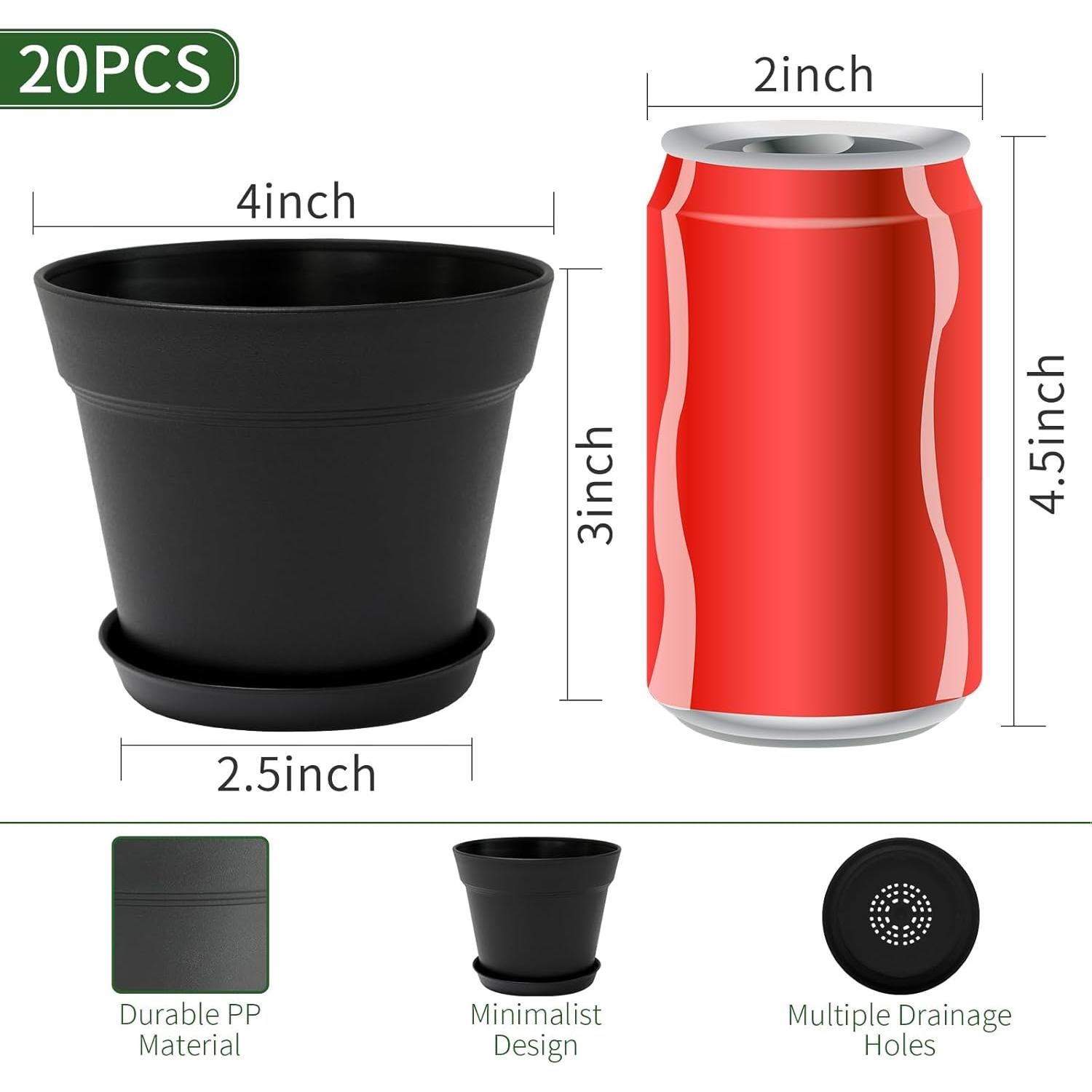 GARDIFE Paquete de 20 macetas redondas de 10 cm negras