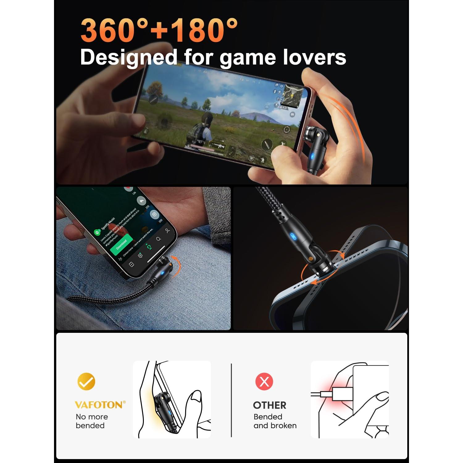 Cable de Carga Magnético USB C VAFOTON 9PIN 2m 18W 2Pack