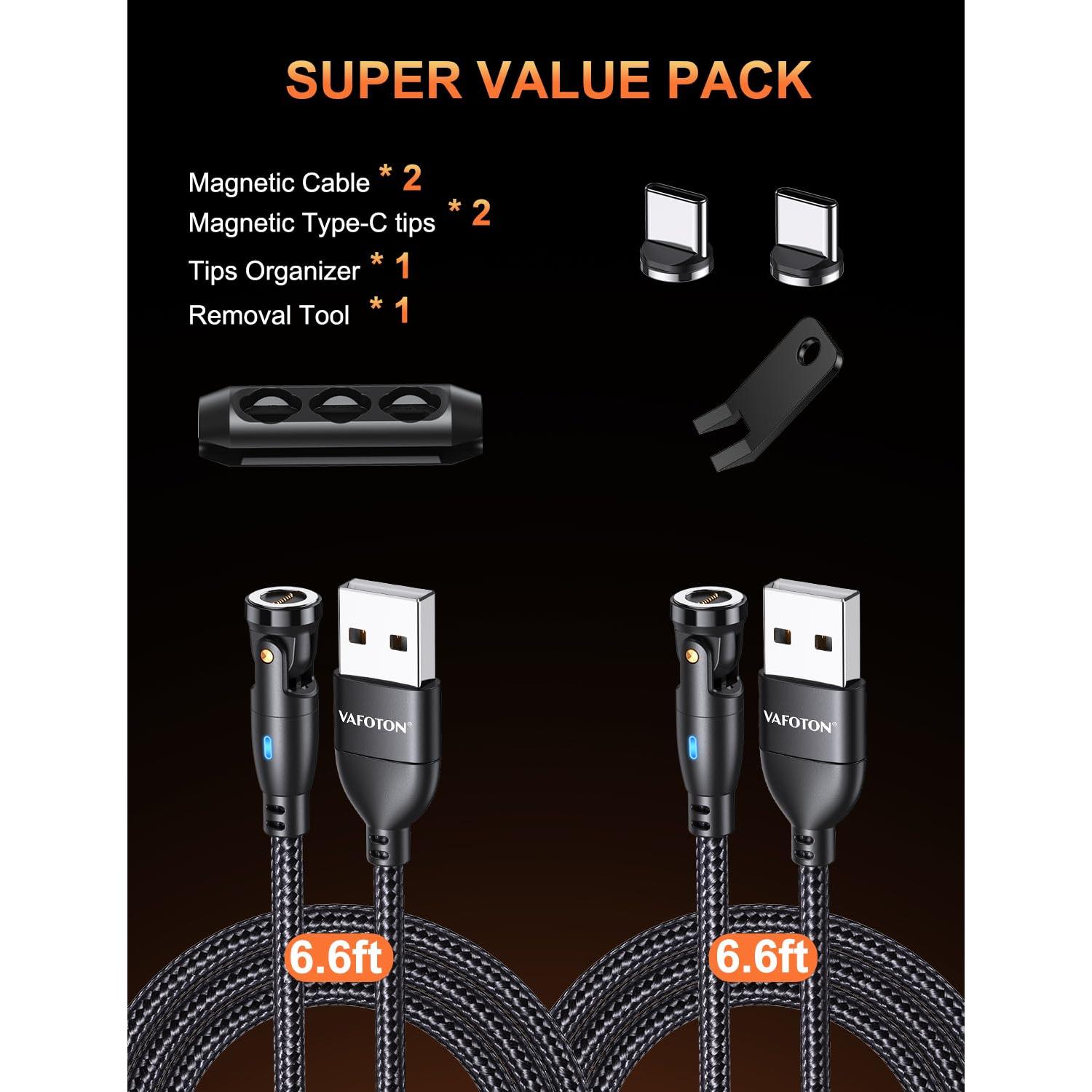 Cable de Carga Magnético USB C VAFOTON 9PIN 2m 18W 2Pack