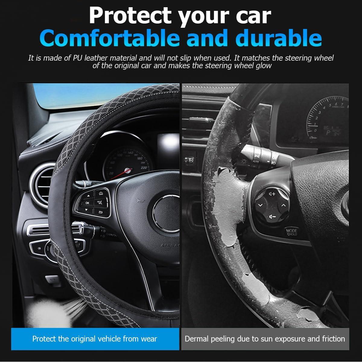 Cubierta de Volante de Coche Zpana 36.83-38.1 cm Cuero Negro