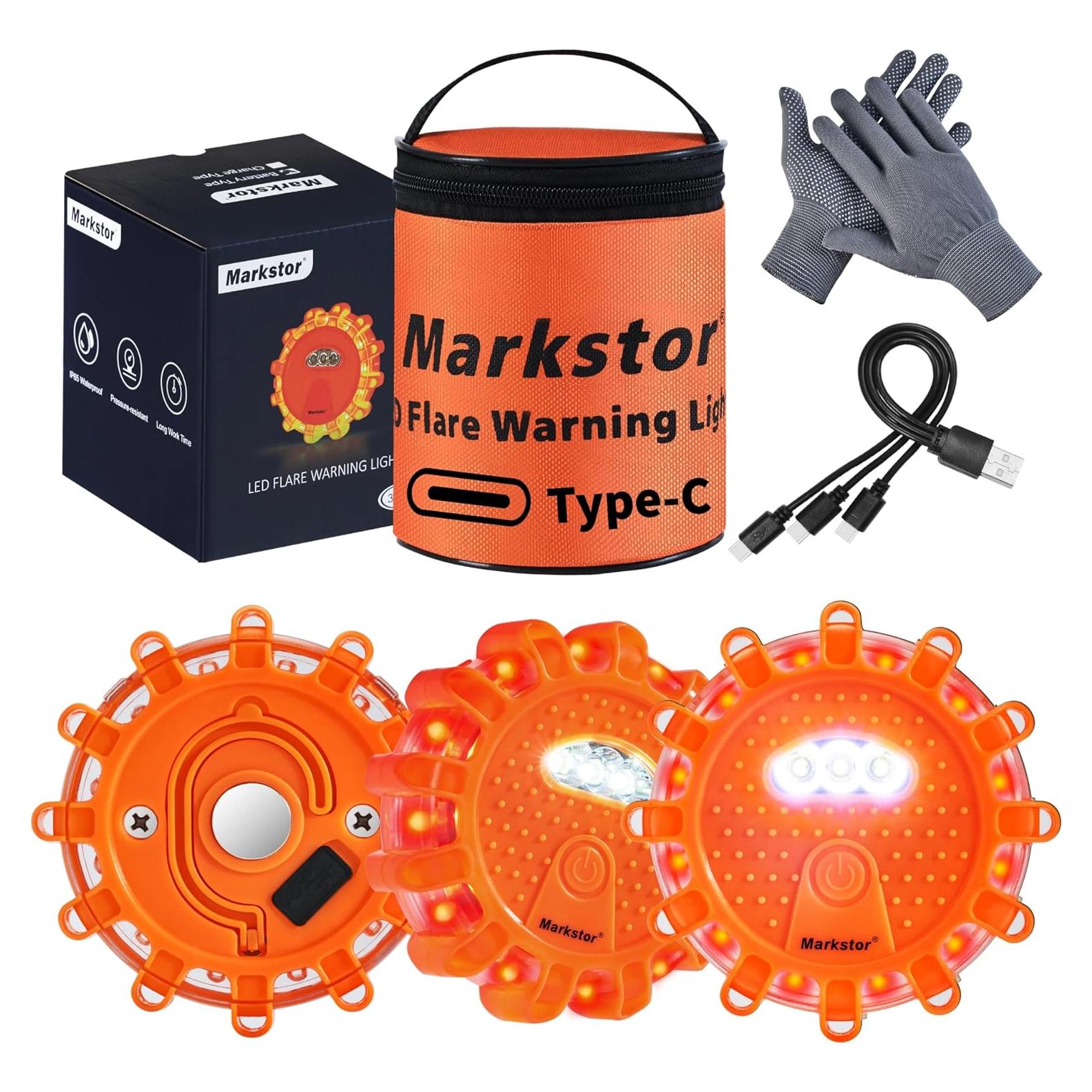 Flares LED de Emergencia Markstor - Paquete de 3, Recargables USB