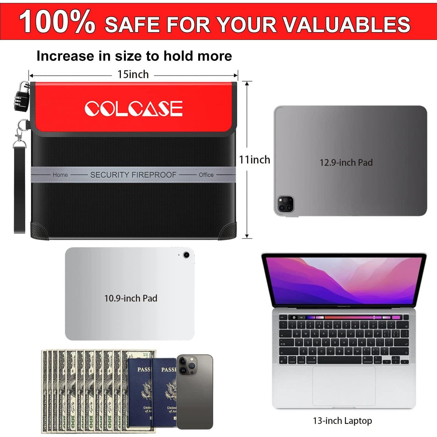 Bolsa Ignífuga COLCASE 5200°F Impermeable con Cerradura 38x27cm