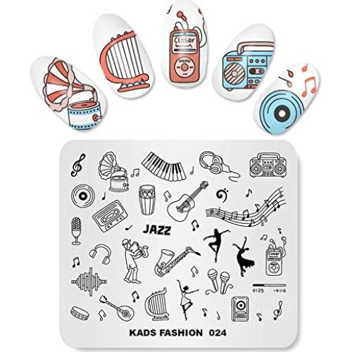 Placa de Estampado de Uñas KADS FA024 Guitarra 8x7cm