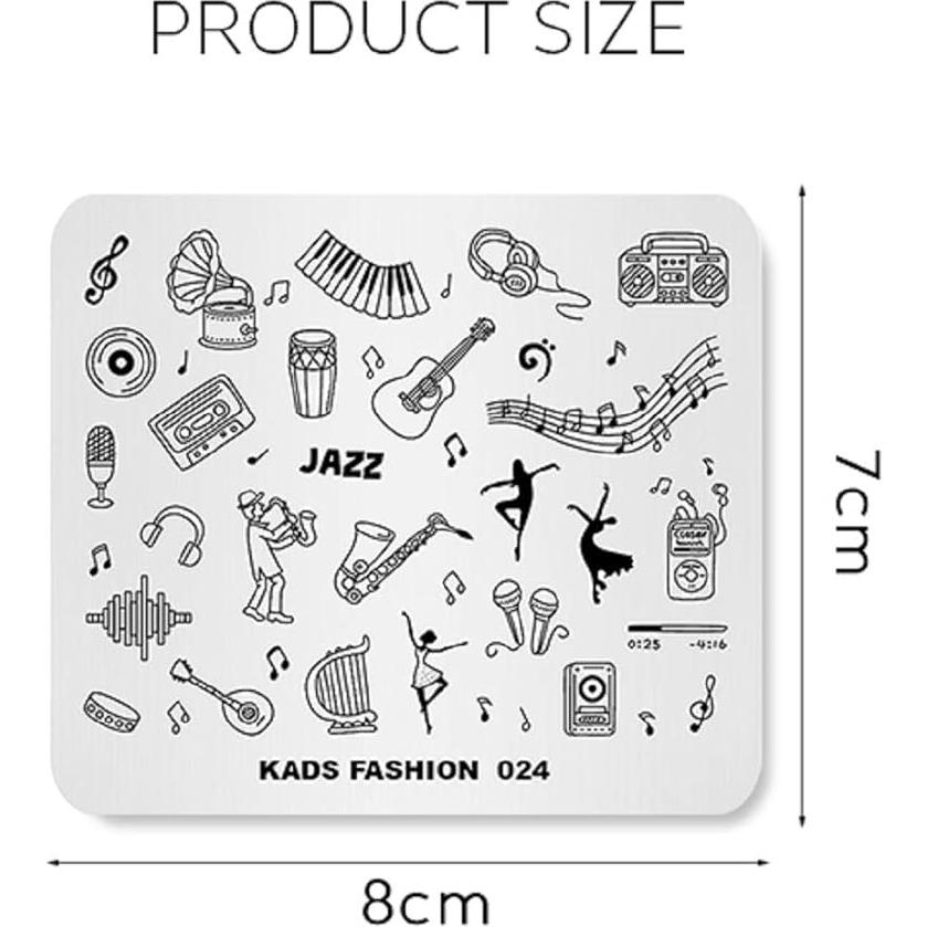 Placa de Estampado de Uñas KADS FA024 Guitarra 8x7cm