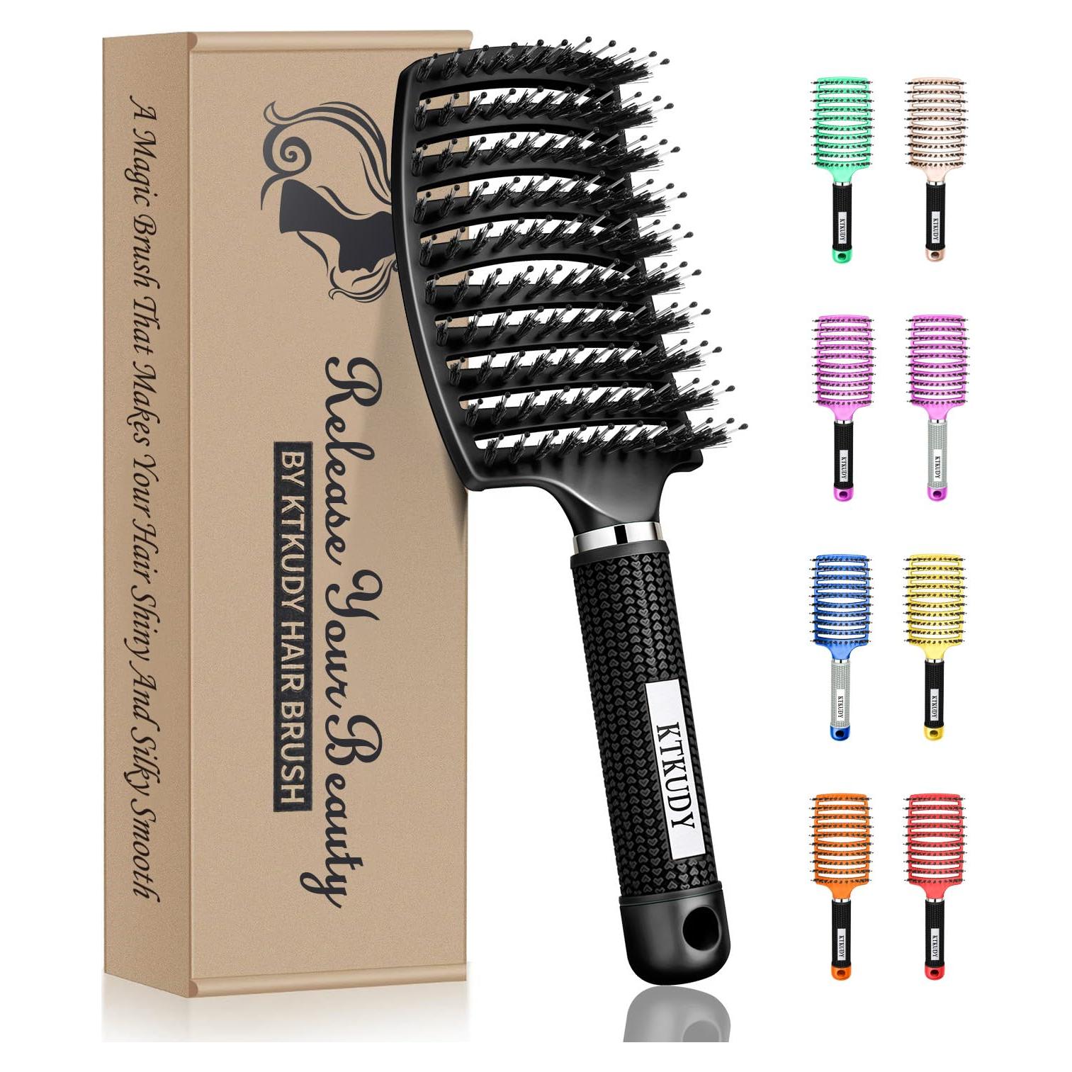 Cepillo Desenredante KTKUDY Cerdas de Jabalí Negro 25.1cm