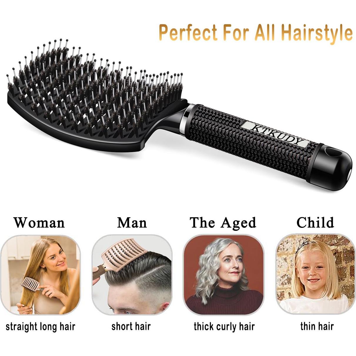 Cepillo Desenredante KTKUDY Cerdas de Jabalí Negro 25.1cm