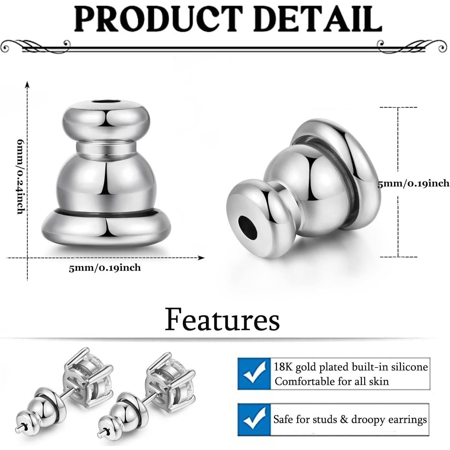 Respaldos de Aretes de 18K Moconar - 4 Pares Hipoalergénicos