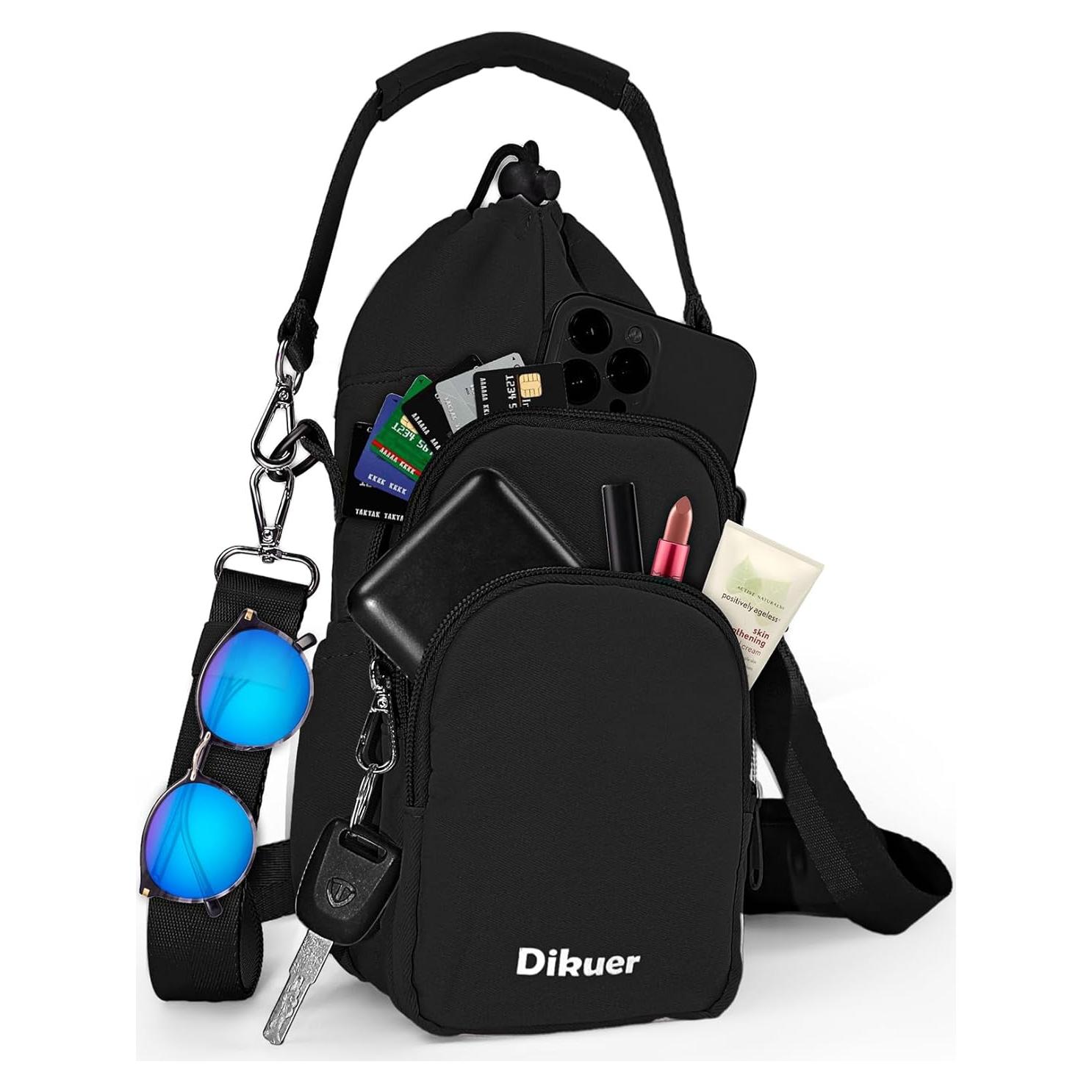 Water Bottle Holder with Strap, 4 Big Pockets with Compartment, 24oz/32oz/40oz Crossbody Water Bottle Carrier Bag