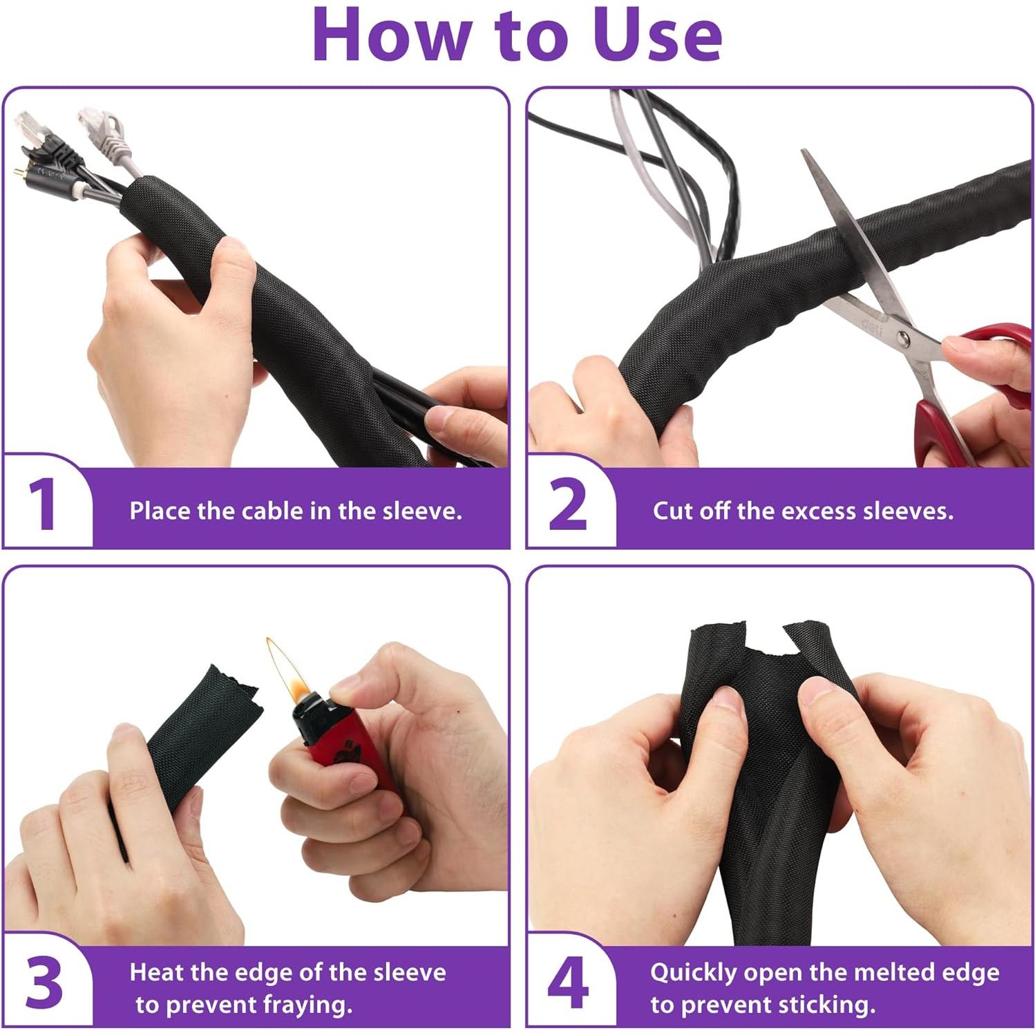 Manga de Gestión de Cables YCLYC 2.5m - 0.6cm Flexible Negra