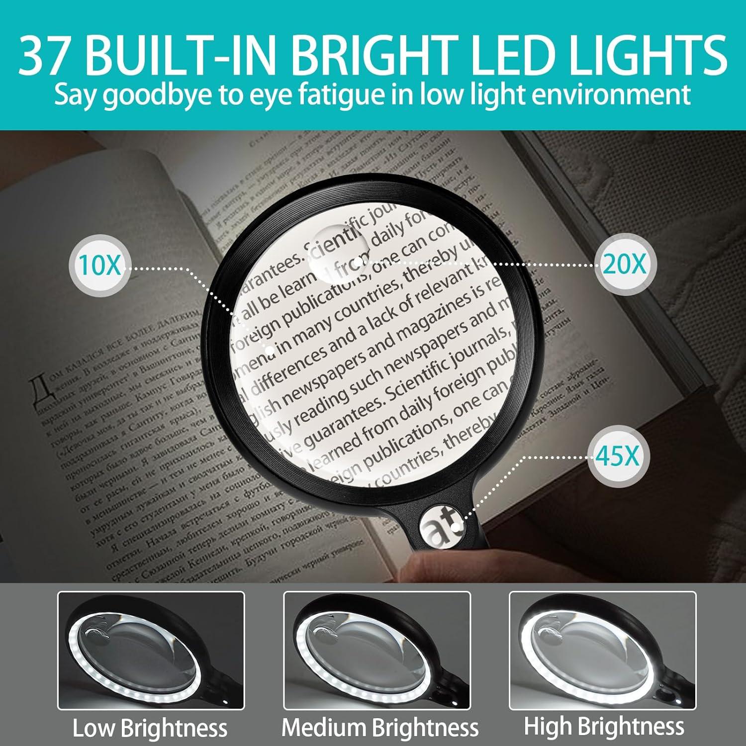 Lupa de Mano Iluminada GABORISH 10X 20X 45X con 37 LEDs