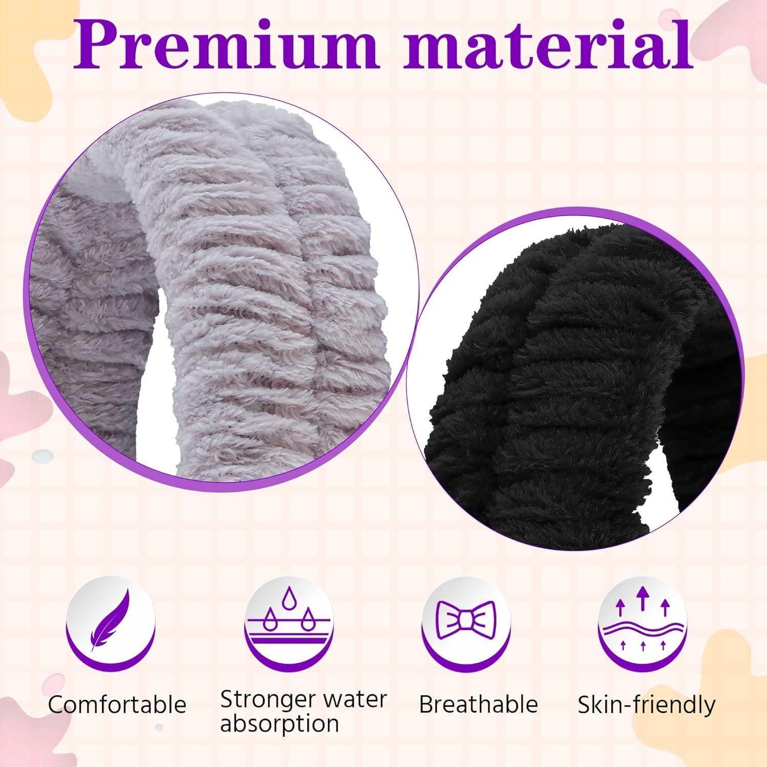 Diadema de Spa YGQQOY 2 Piezas Microfibra Suave Negro Gris