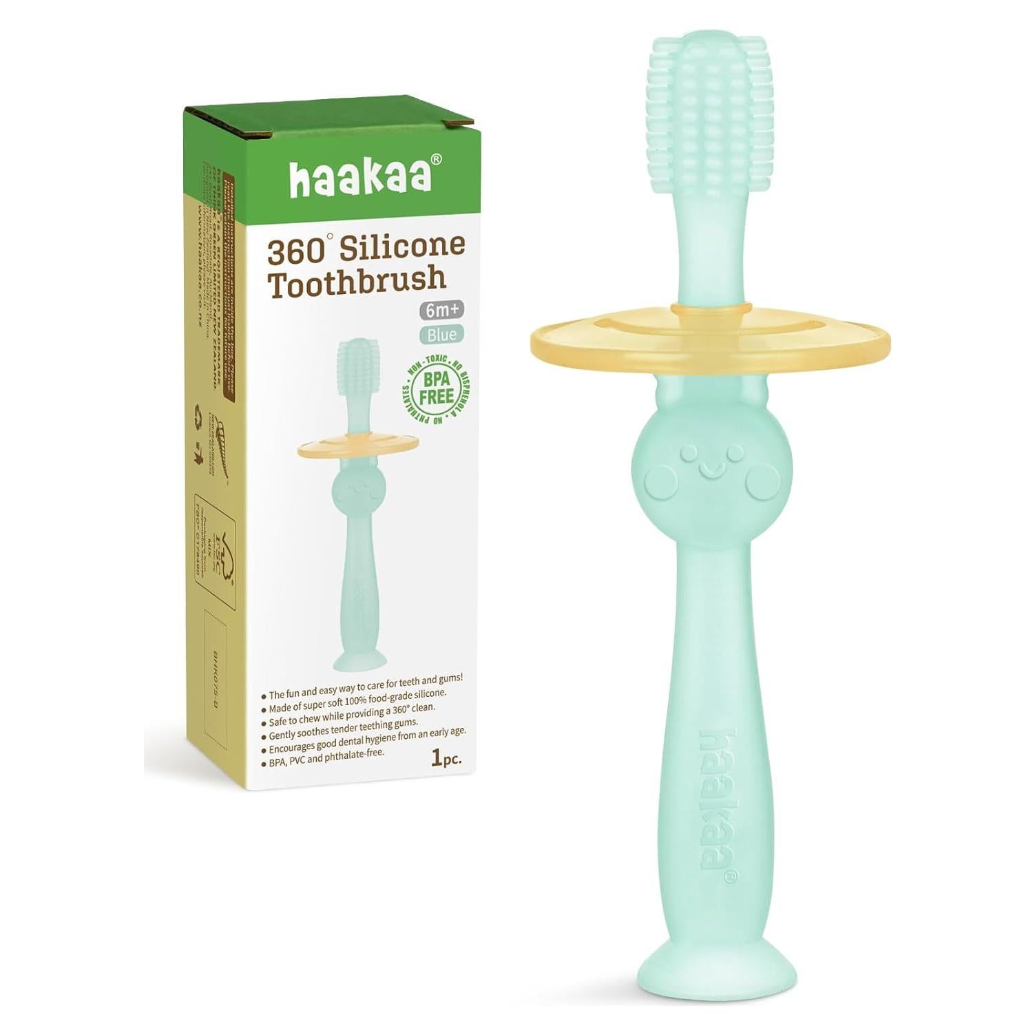 Cepillo de Dientes 360° Haakaa para Bebés Azul - Silicona